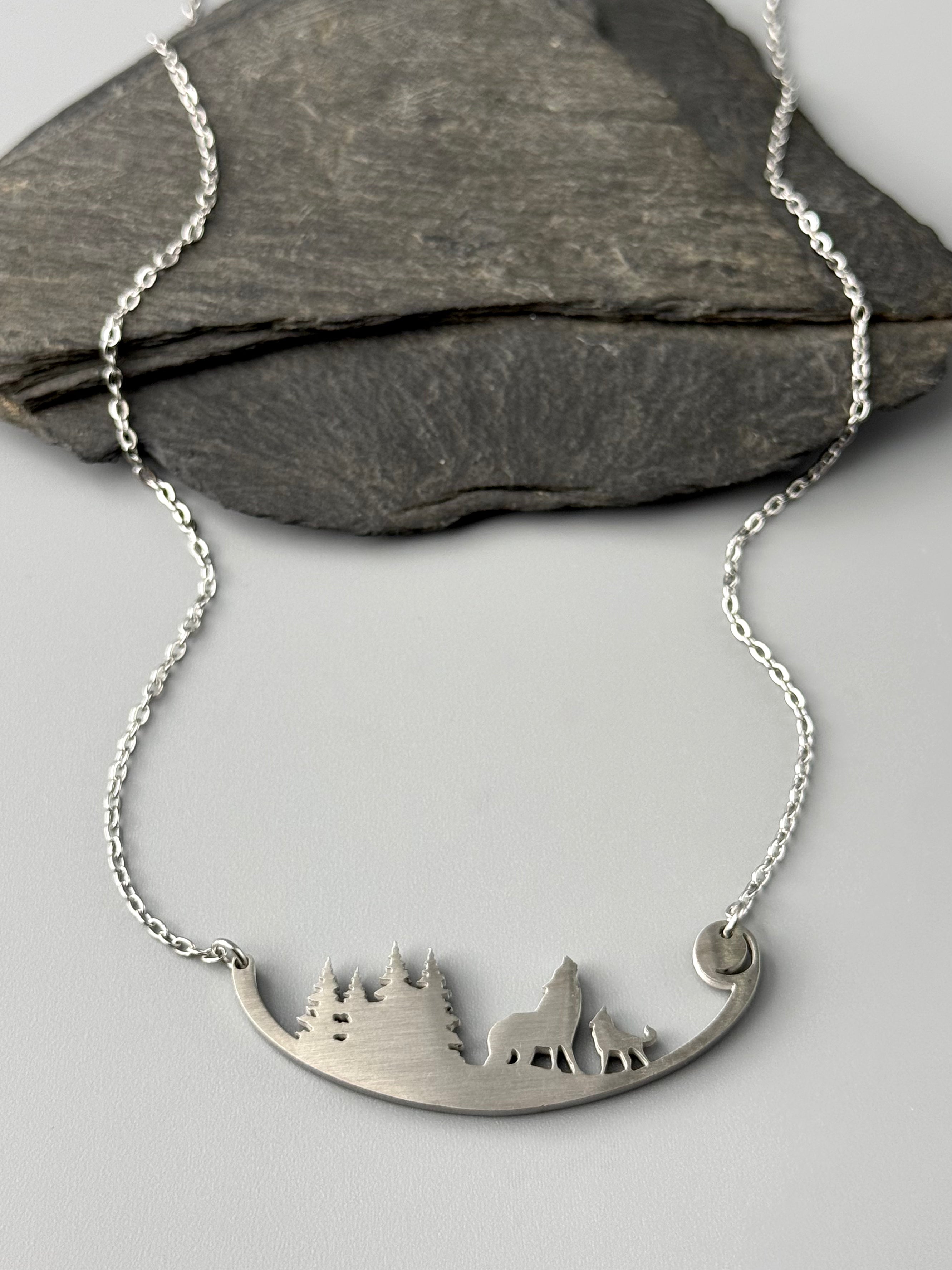 •MAMA WOLF & PUP• stainless steel necklace (17" or 20" long)