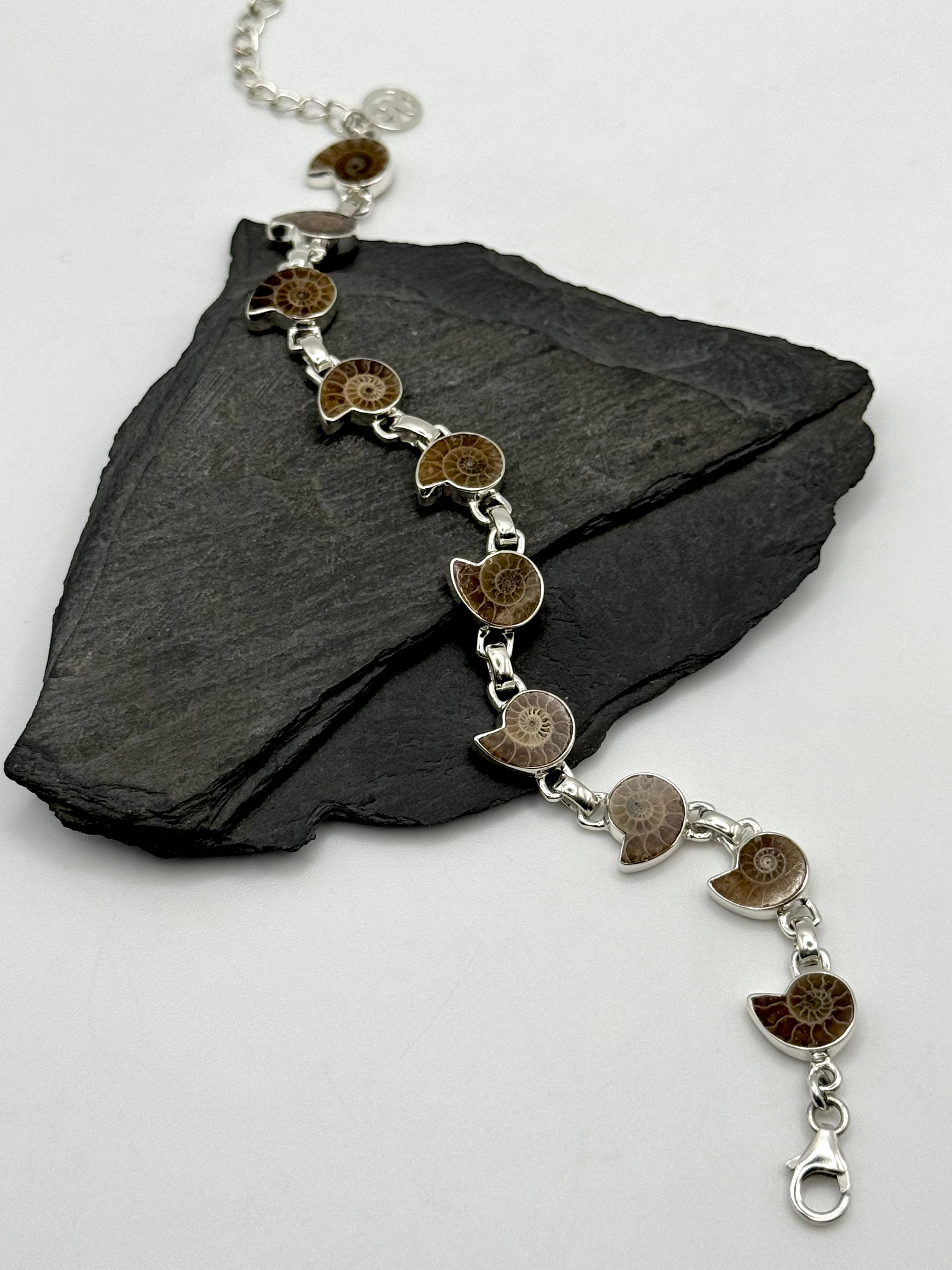 •AMMONITES• multi-stone + silver bracelet (6.5"-8")