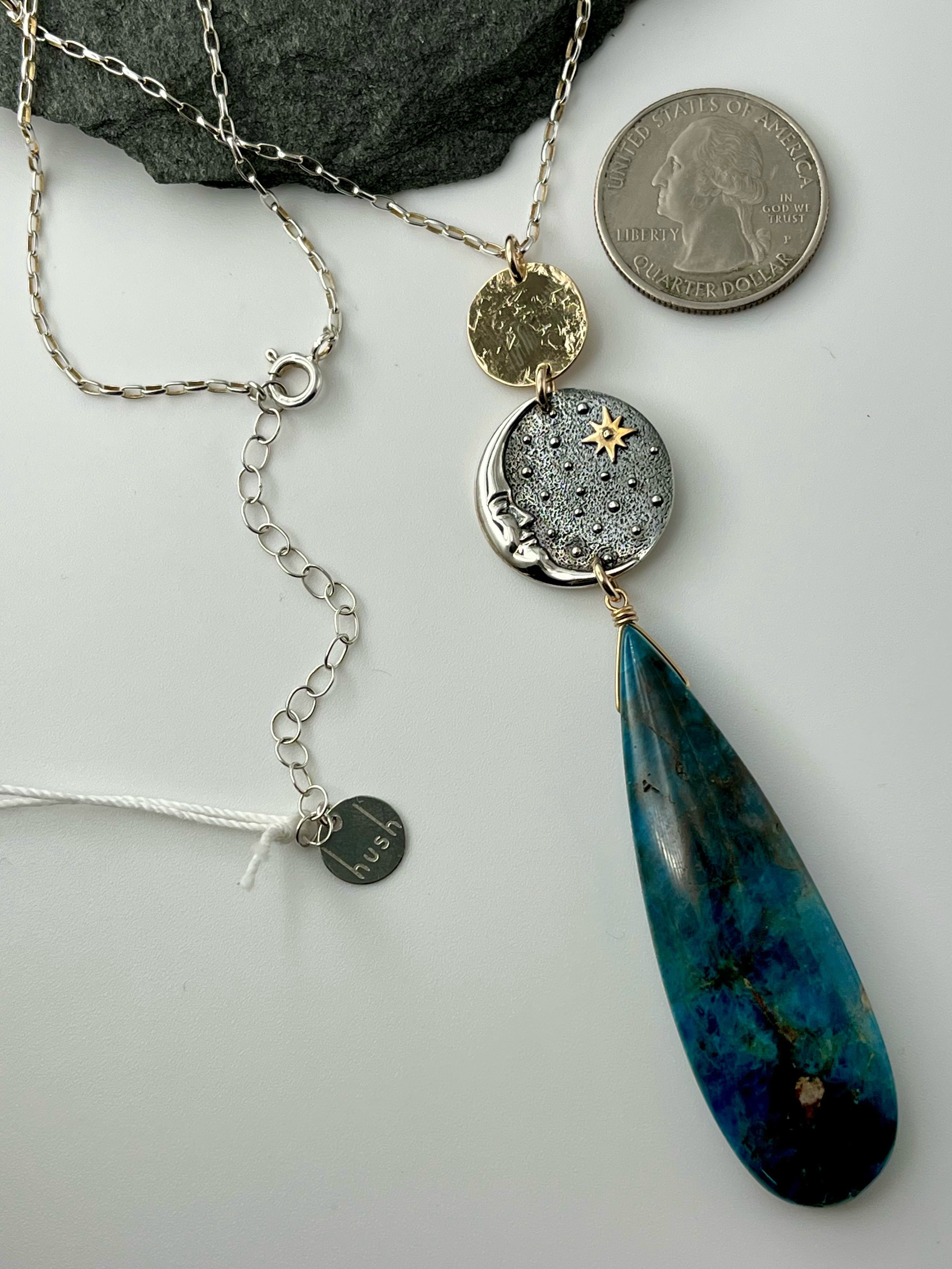 •NYX• apatite + moon coin mixed metal necklace (26"-28" long)