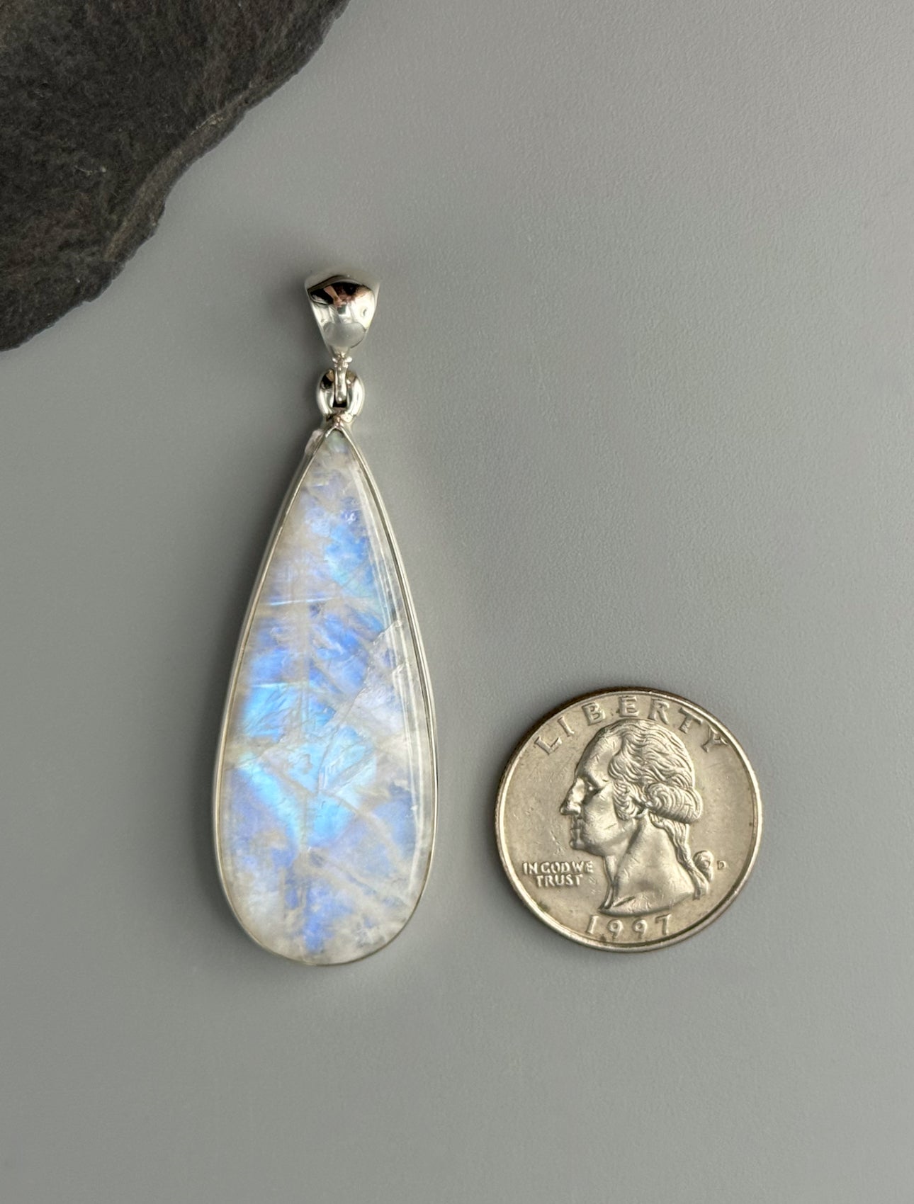 •RAINBOW MOONSTONE - LARGE TEARDROP• sterling silver pendant