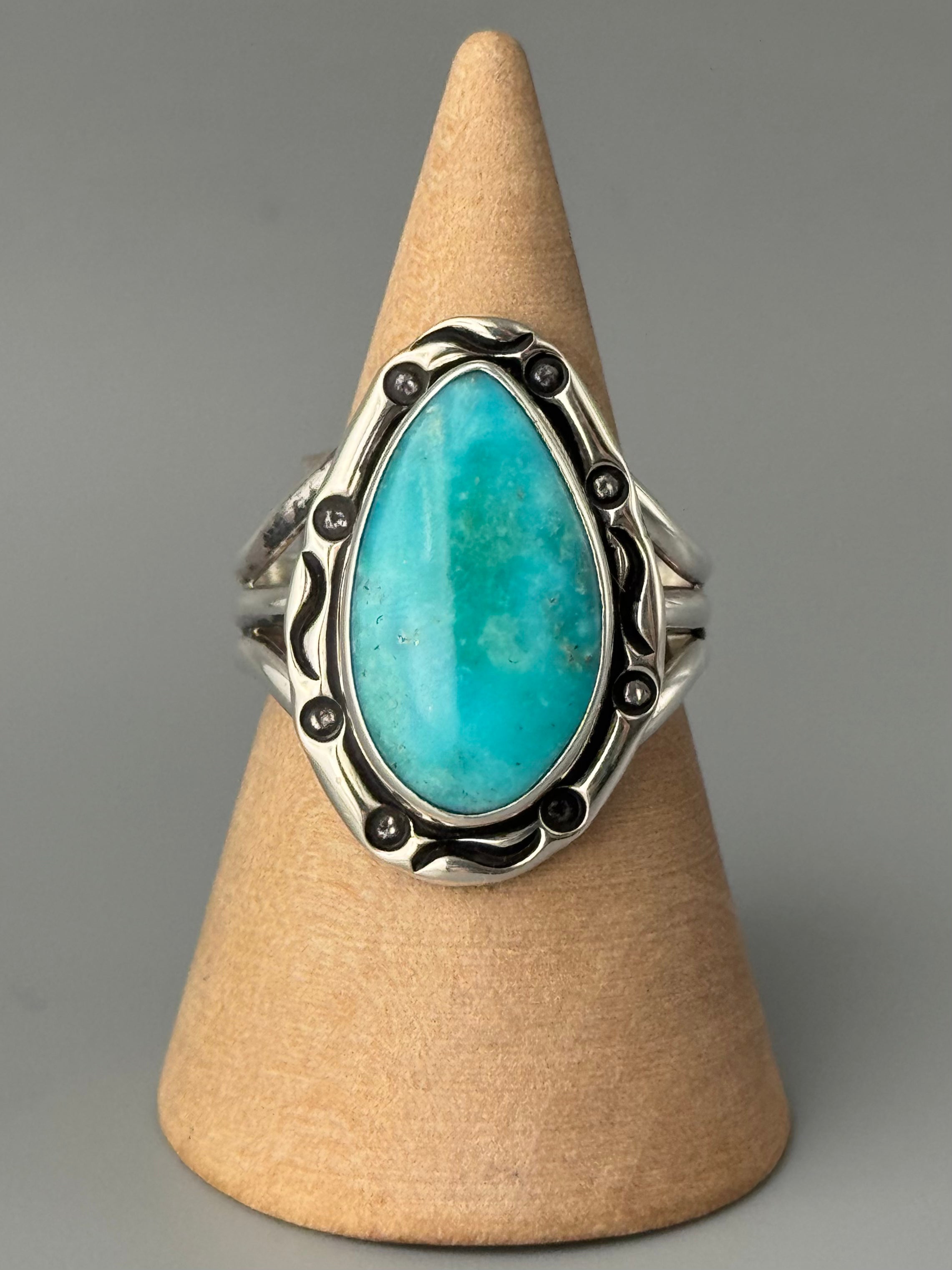 •KINGMAN TURQUOISE - SMUDGE• Navajo silver ring (size 10)