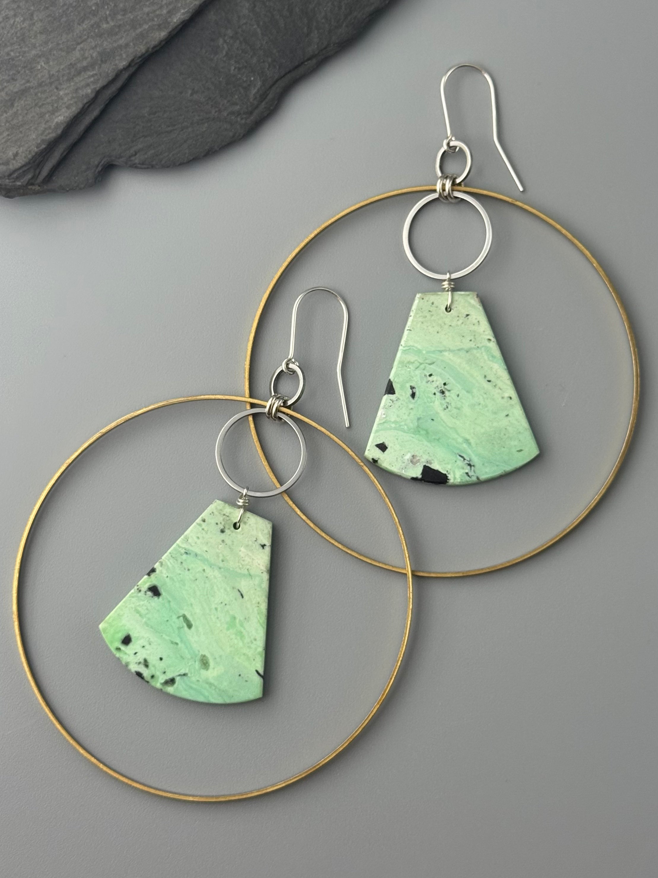 •EQUA-LUNA JUMBO• nevada variscite + mixed metal earrings
