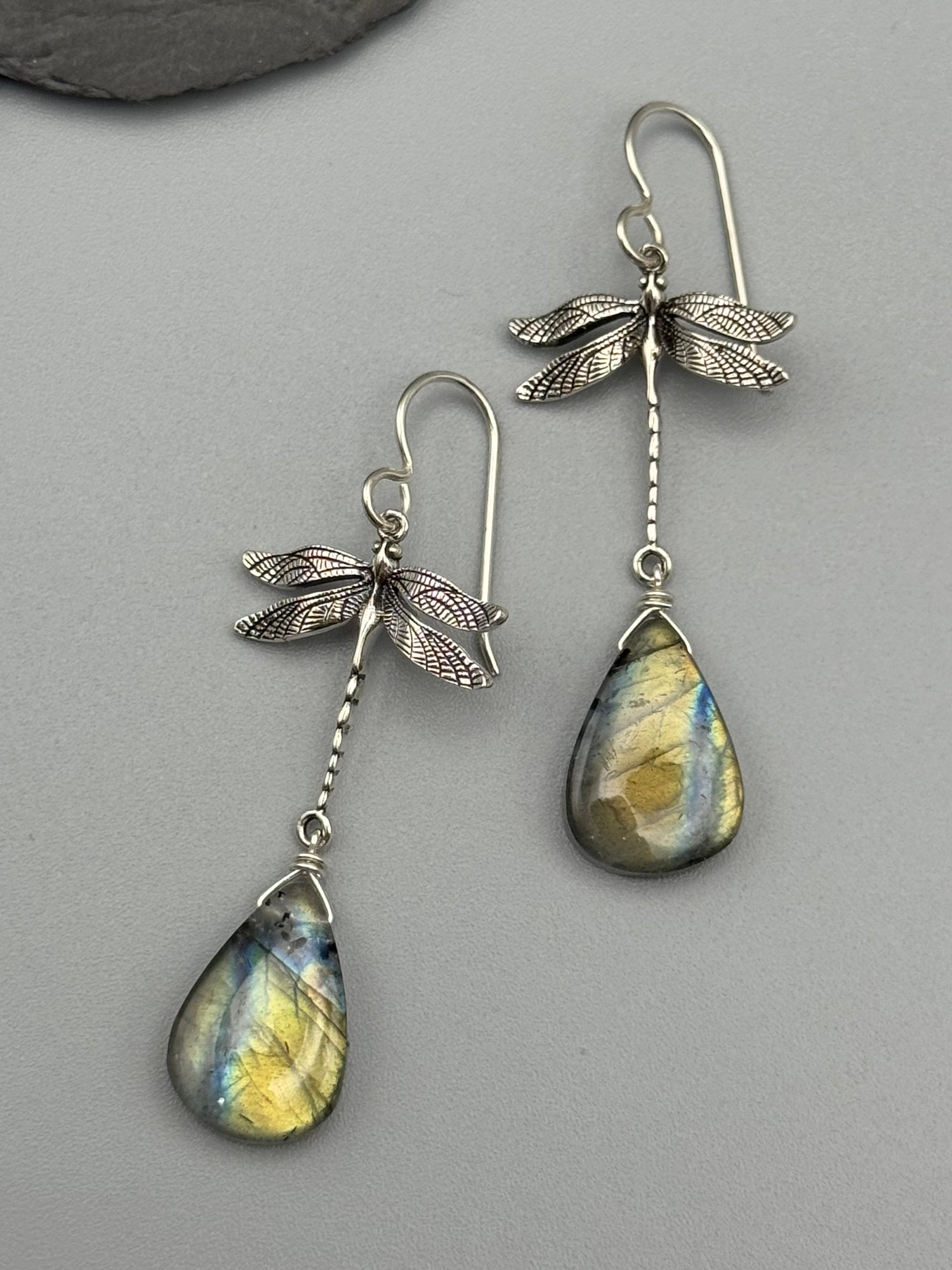 •ODONATA• golden labradorite + silver earrings