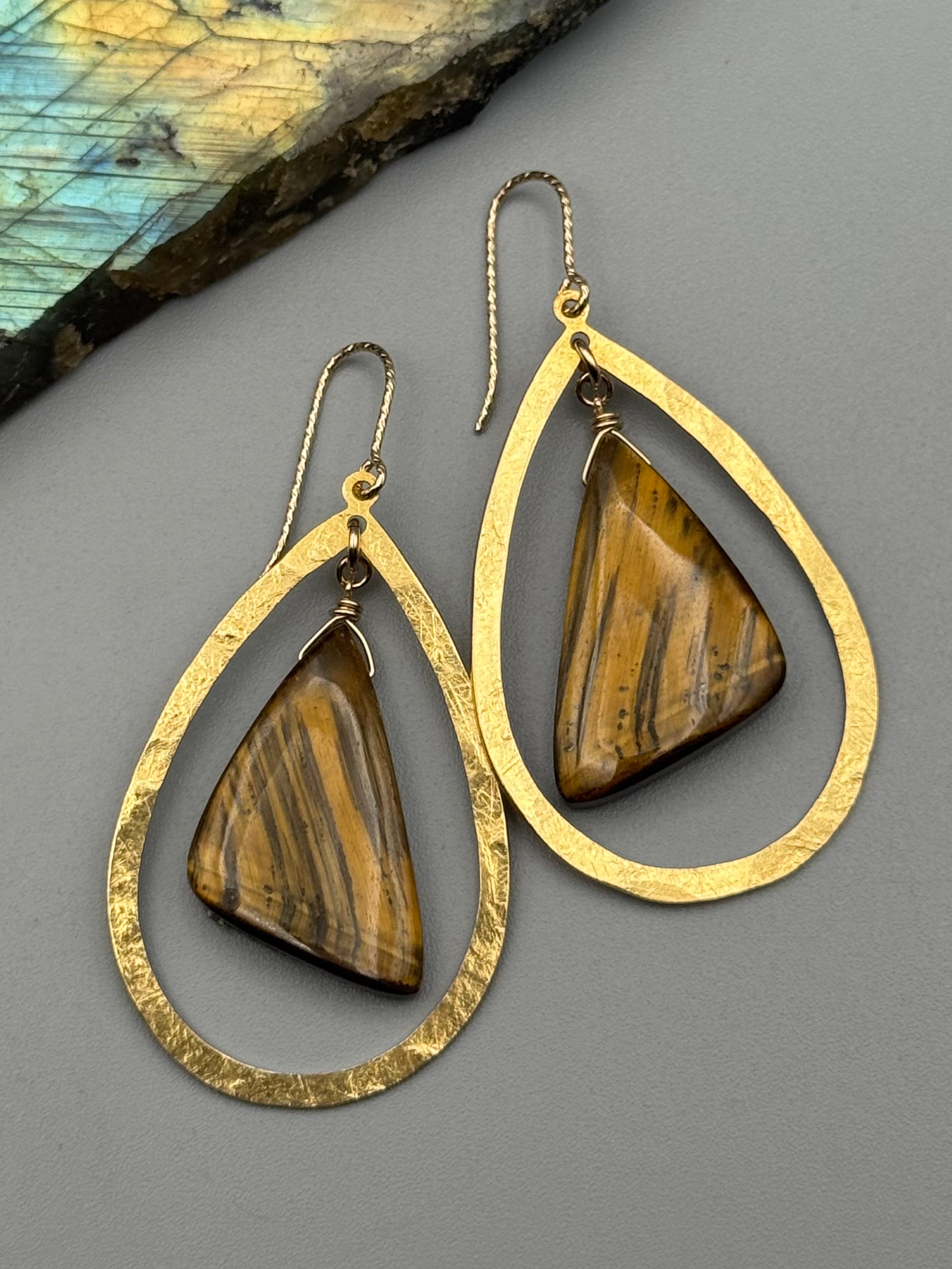 •AURA• tiger eye wing + gold earrings