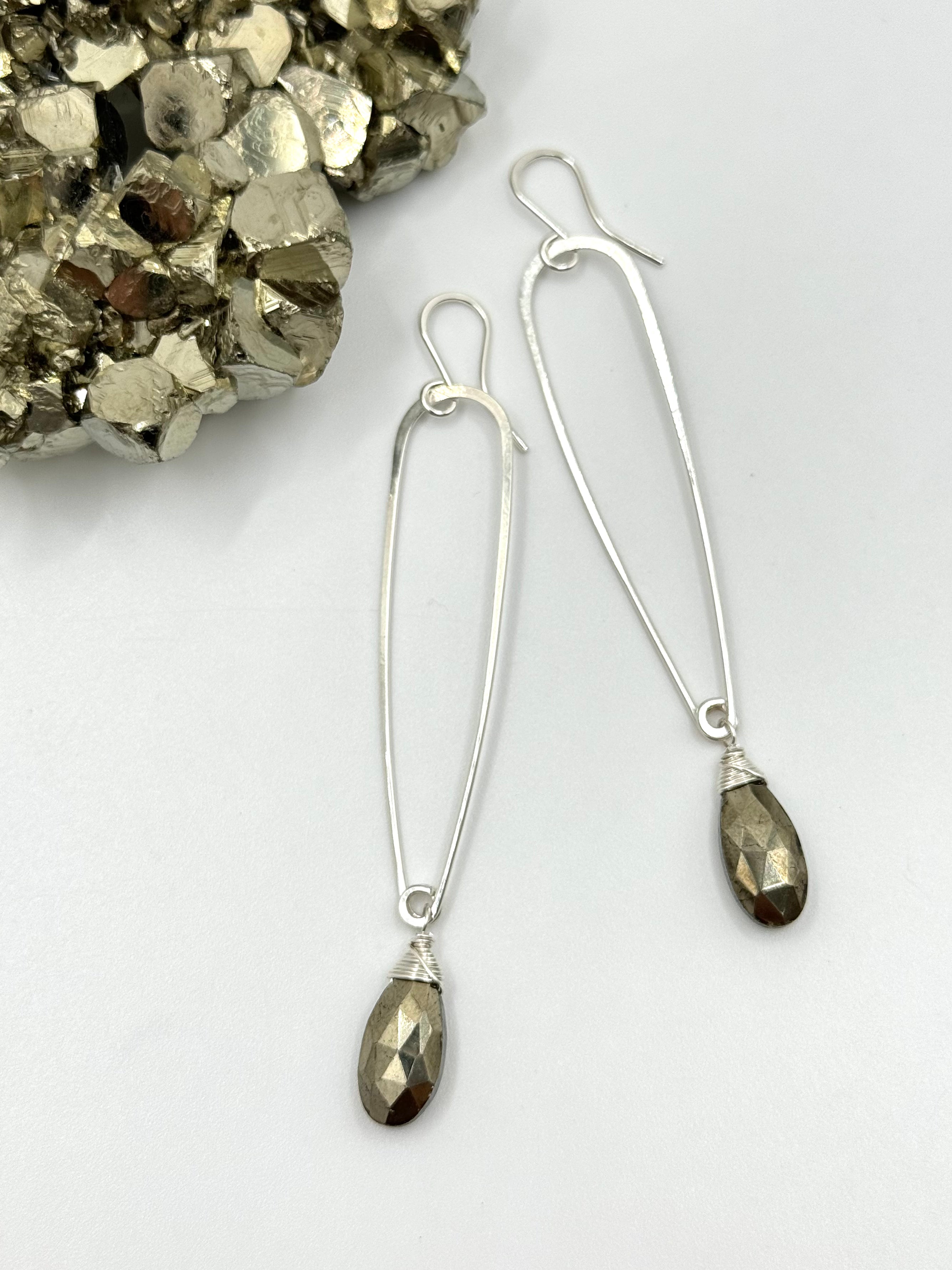 •SPEAR TEAR DANGLE• pyrite + silver earrings