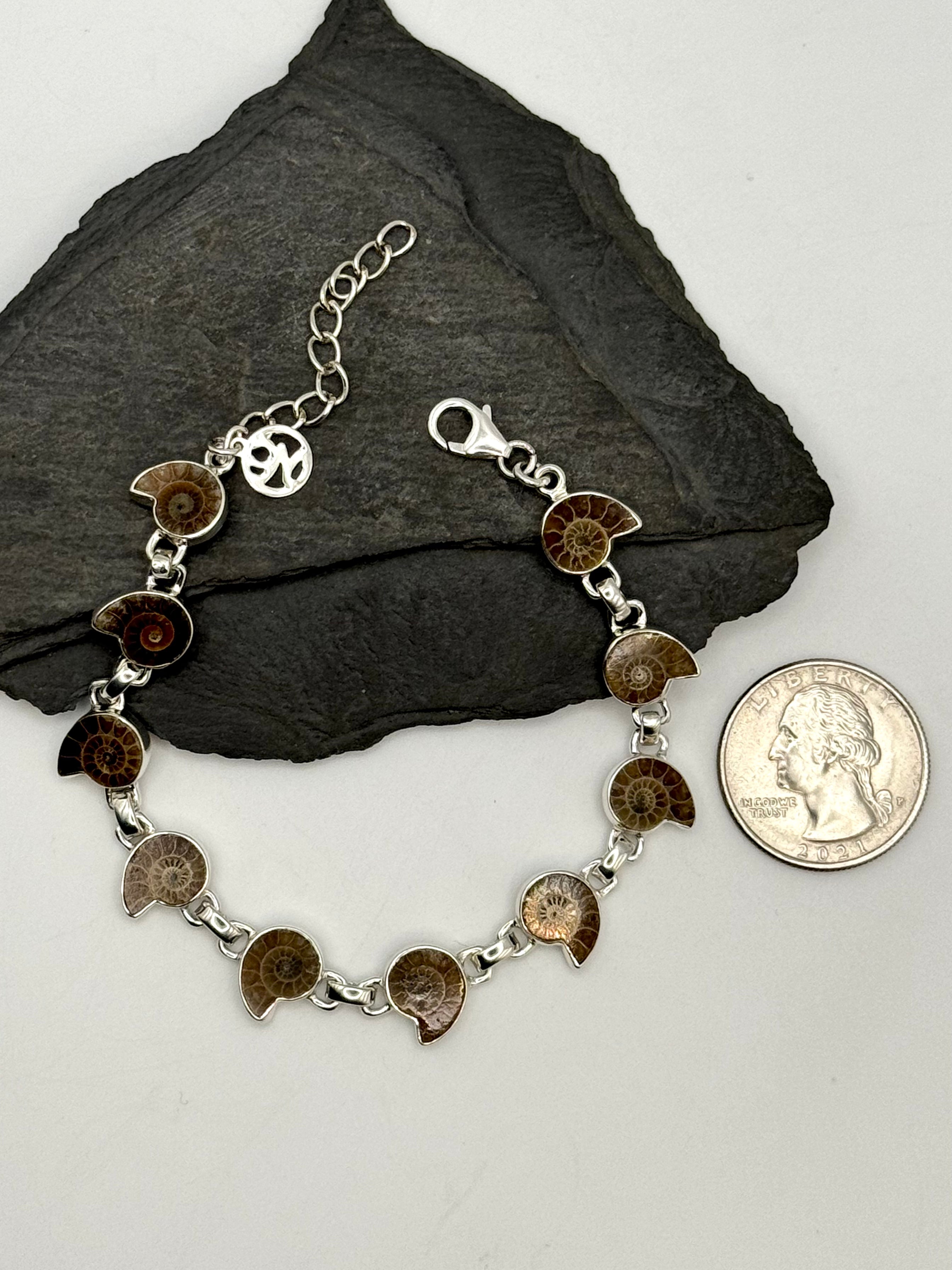 •AMMONITES• multi-stone + silver bracelet (6.5"-8")