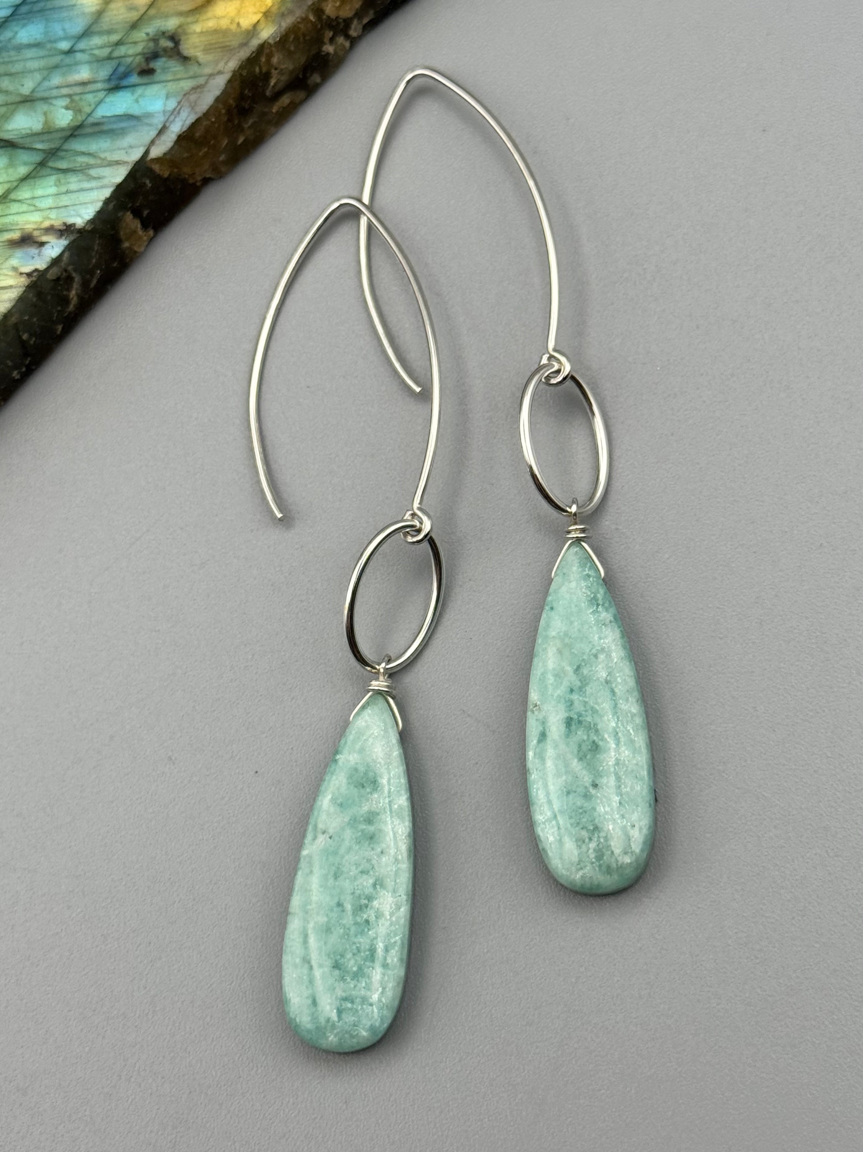 •IO• amazonite deep tear + silver earrings