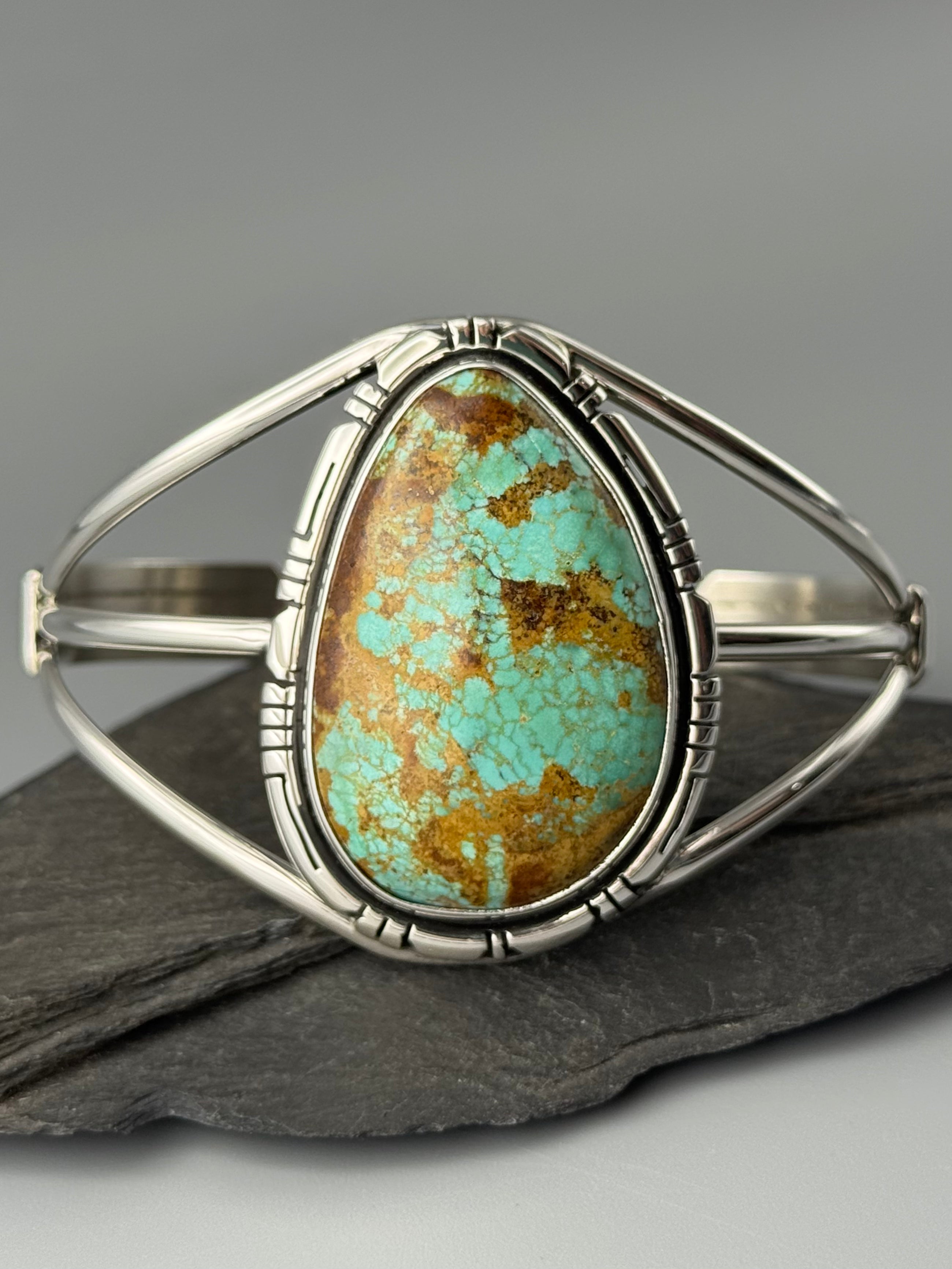 •KINGMAN TURQUOISE - STORM• Navajo sterling silver cuff bracelet (7.25" +/-)