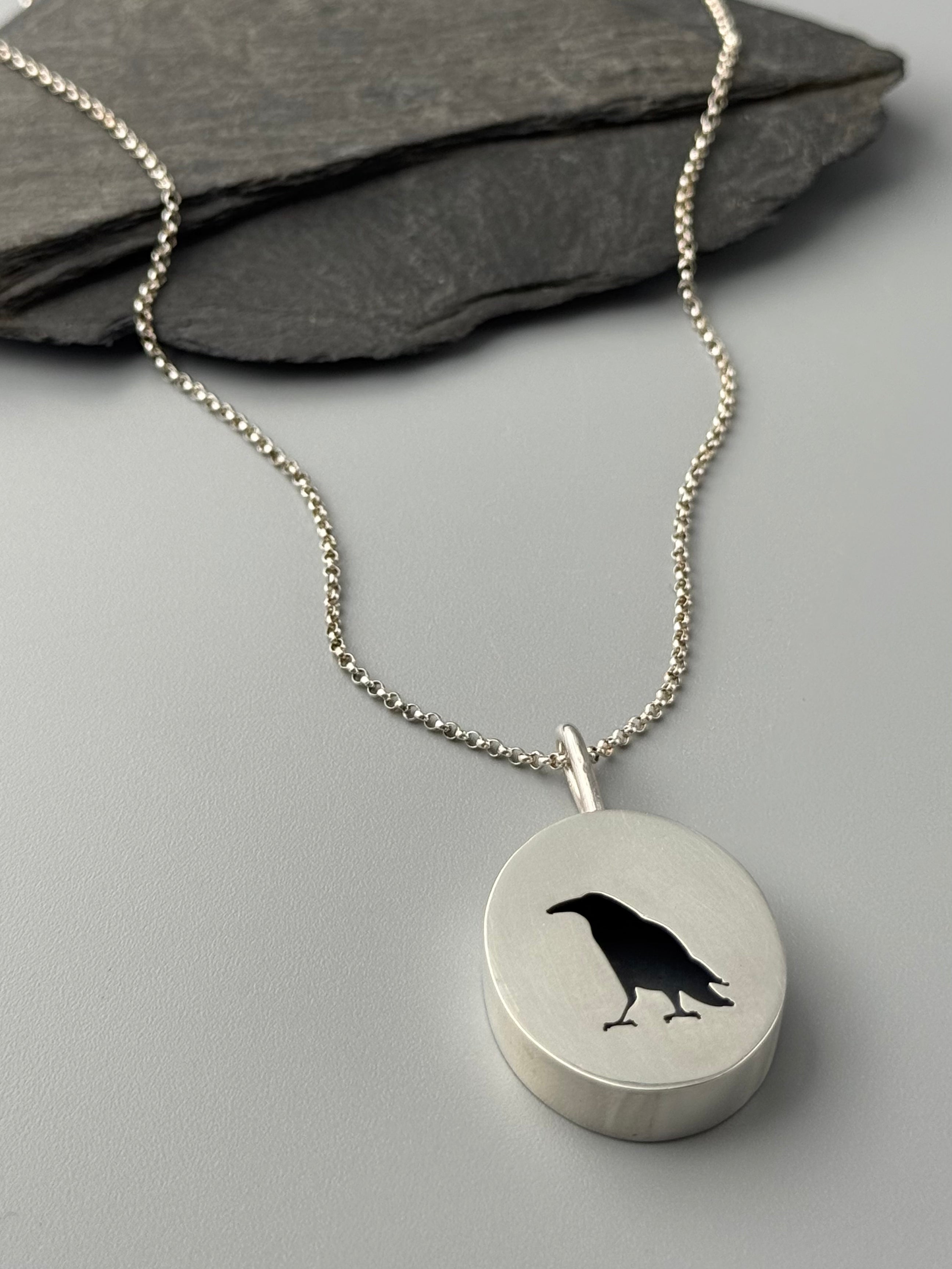 •NEVERMORE - MEDIUM• silver raven shadowbox necklace (18" - 21" long)