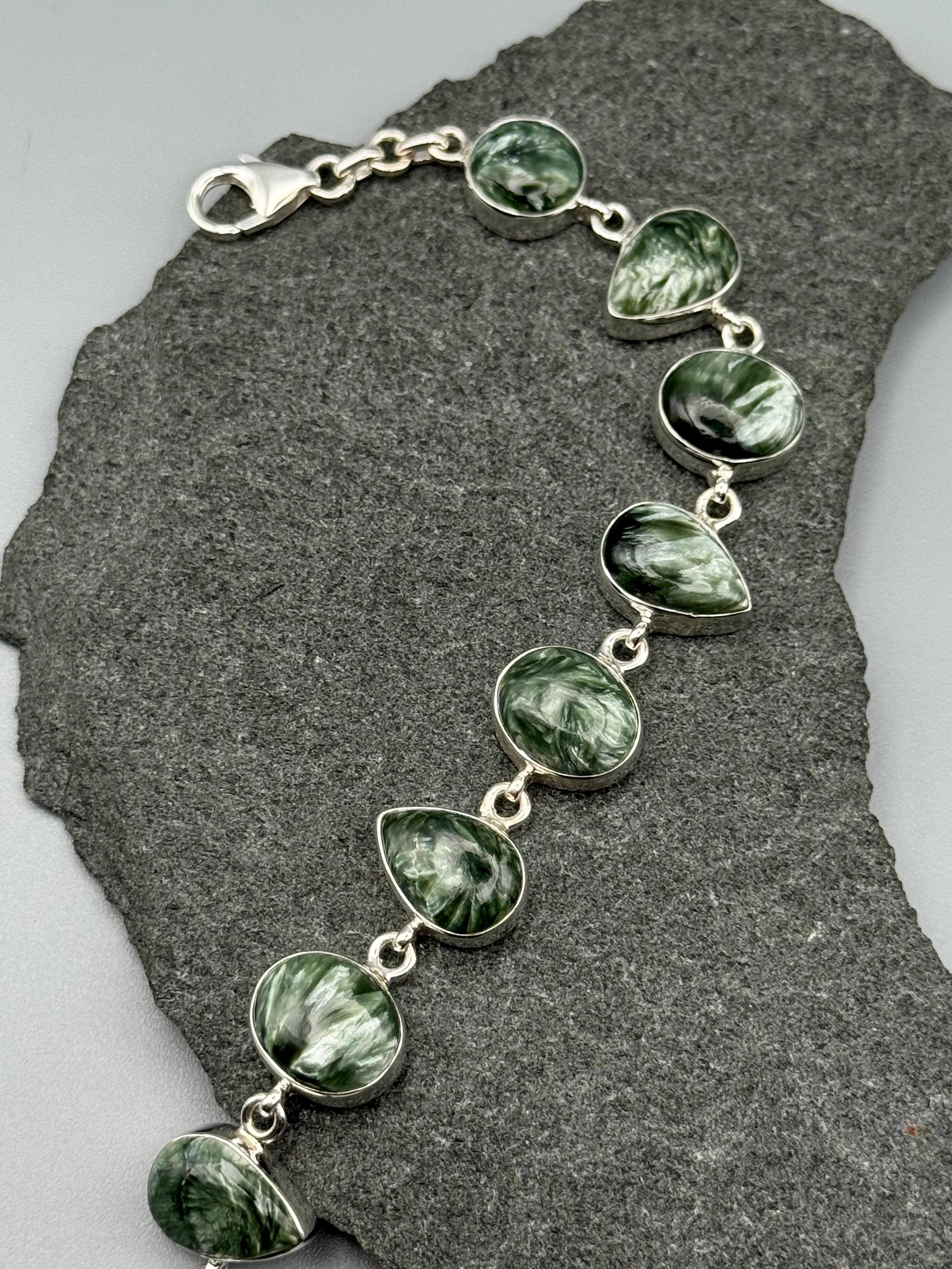 •SERAPHINITE - GEO MIX• linked silver bracelet (7.5" - 9")