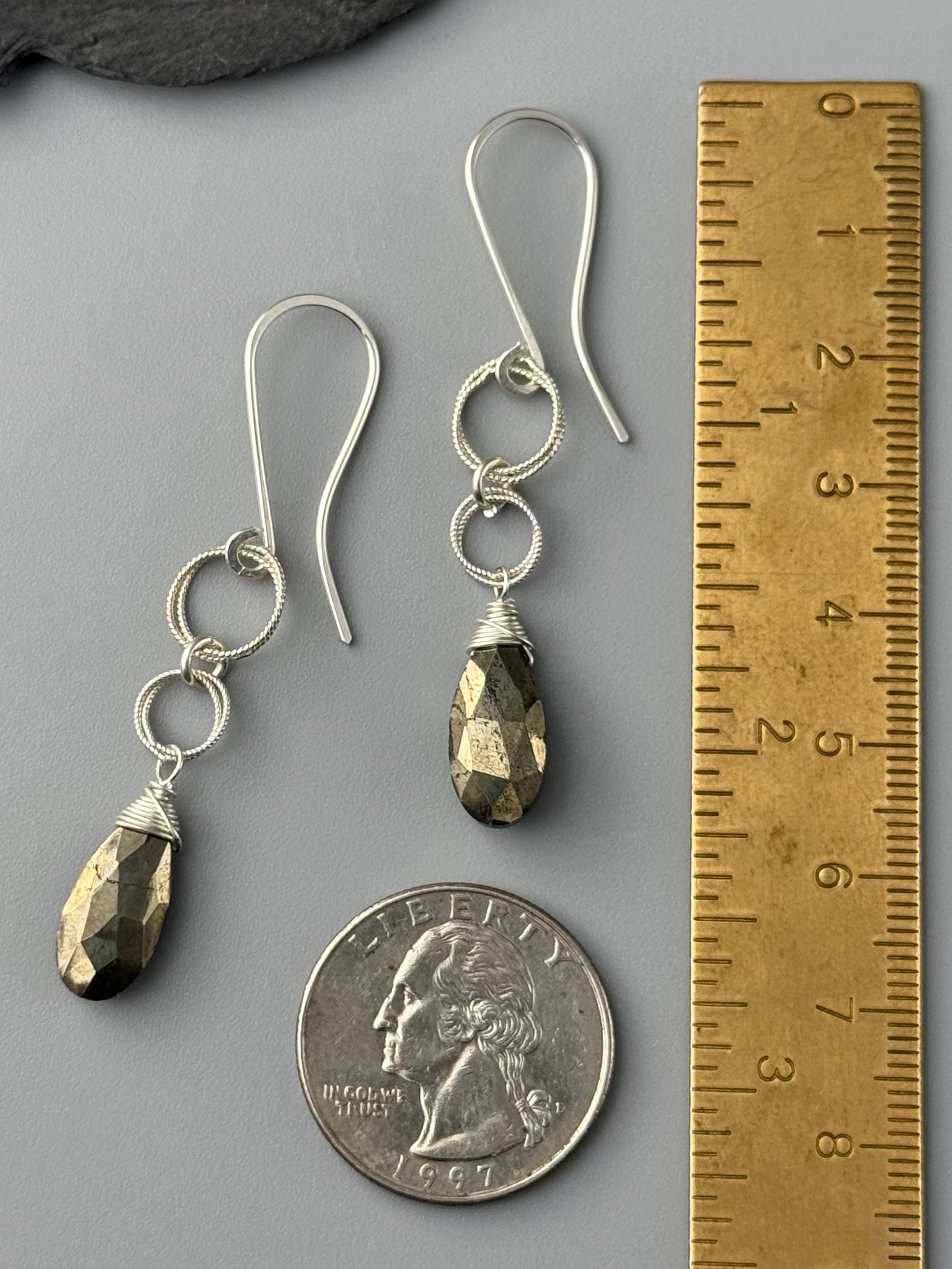 •LINKED DROP• pyrite + silver dangle earrings