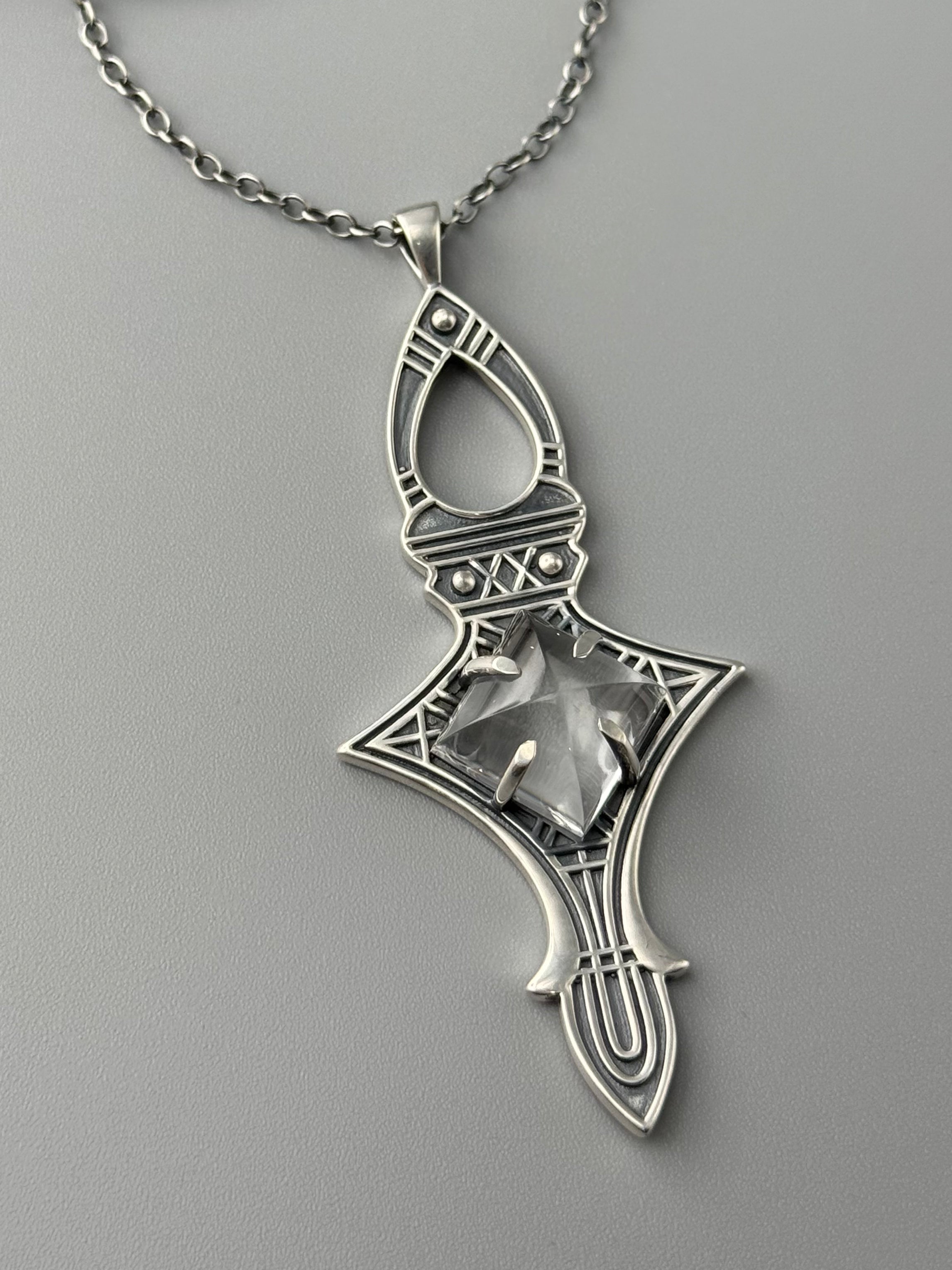 •ARMORED PORTAL• clear quartz + silver necklace (16" long)