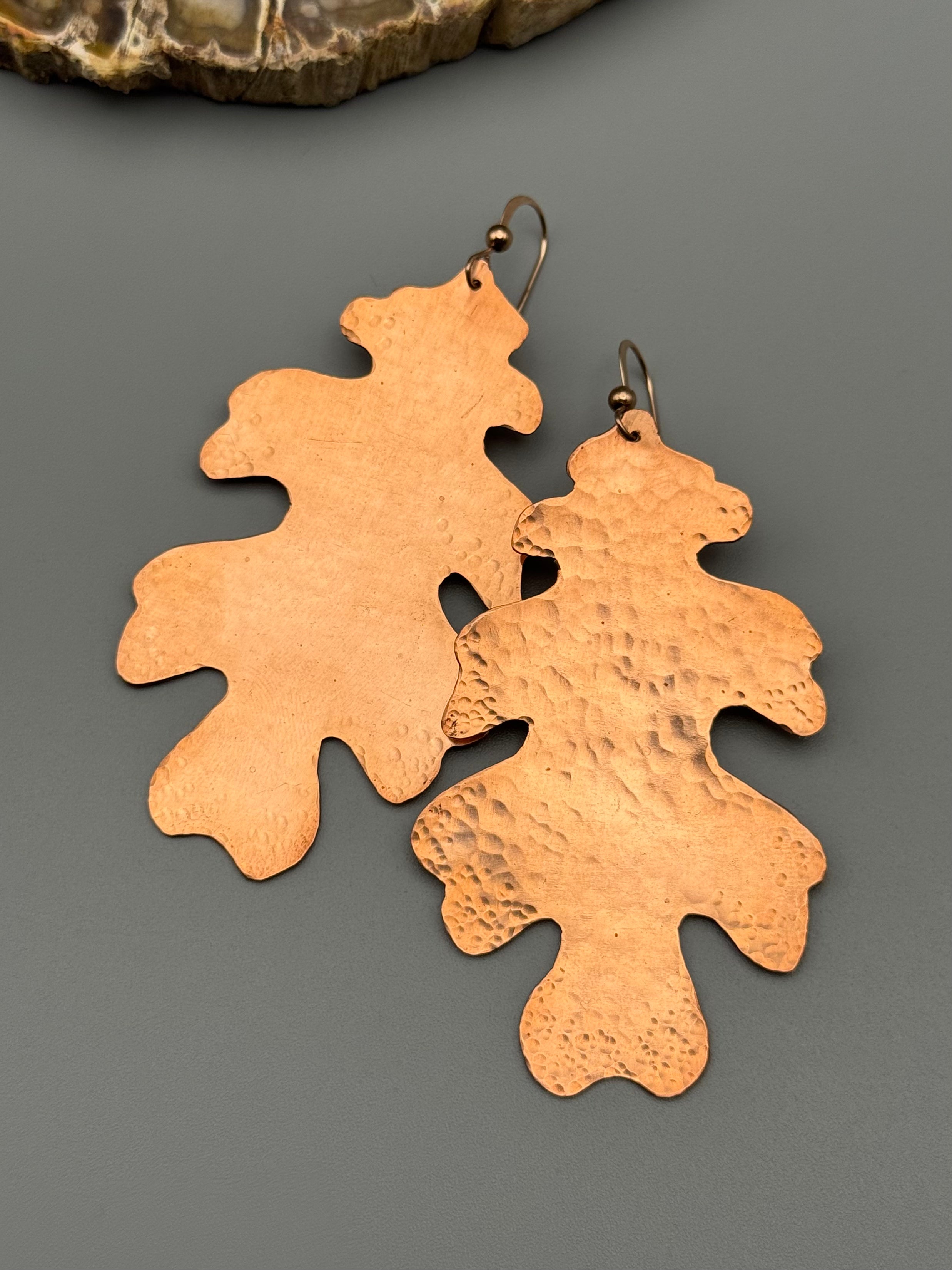 •OAK• rose gold leaf dangle earrings