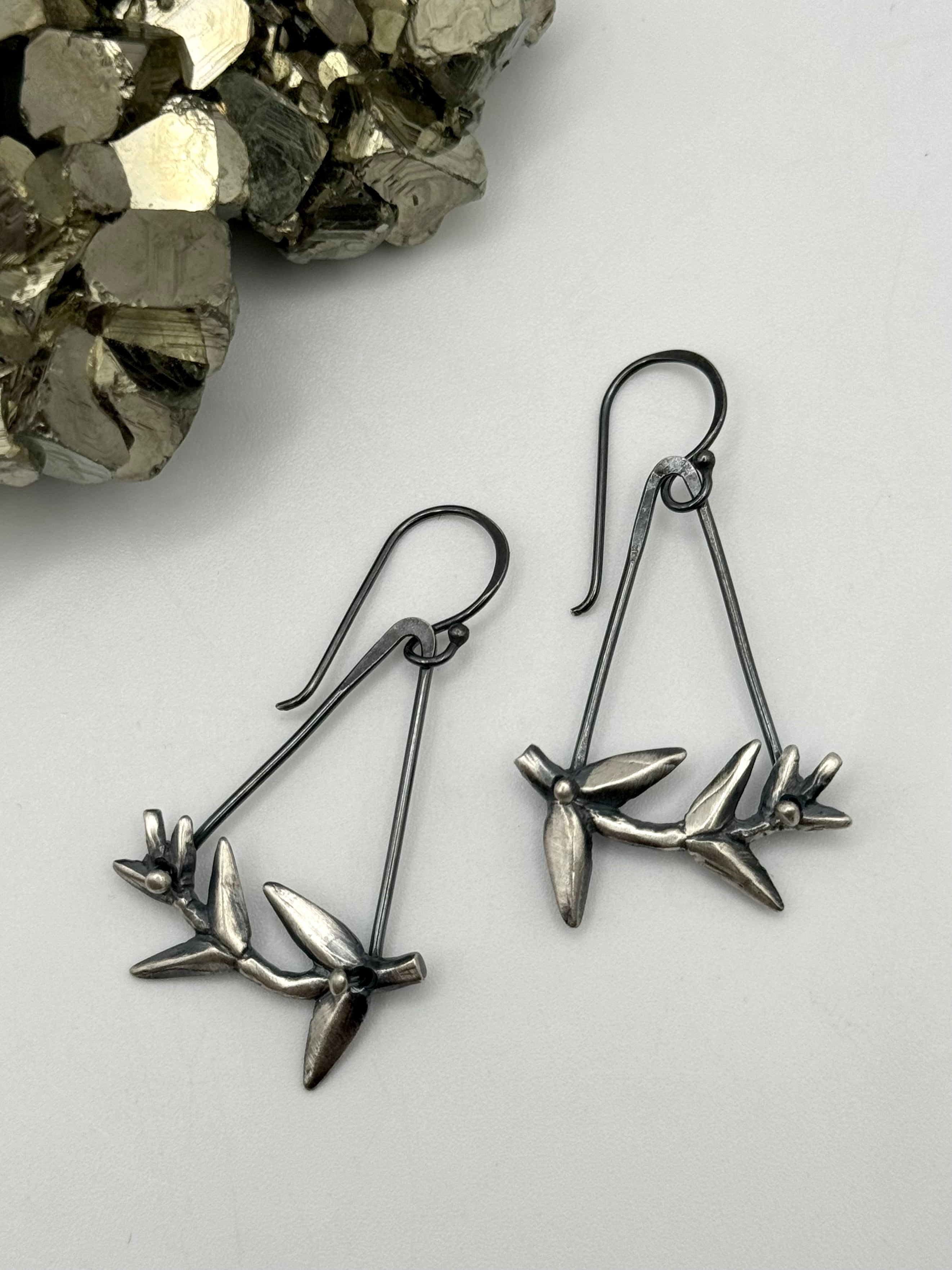 •ANGLED LEAF• silver dangle earrings