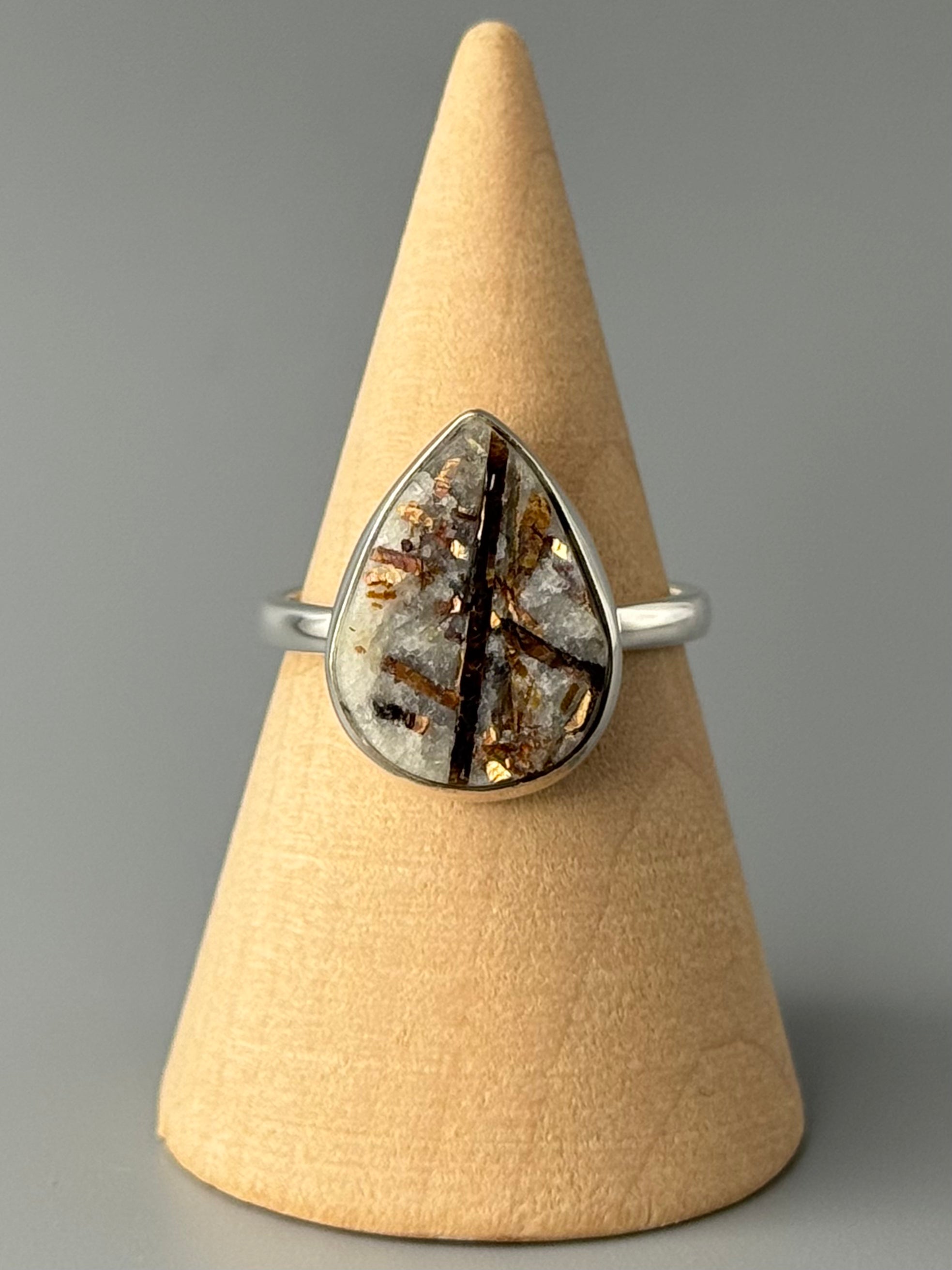 •ASTROPHYLLITE - TEAR• simple bezel silver ring (size 8)