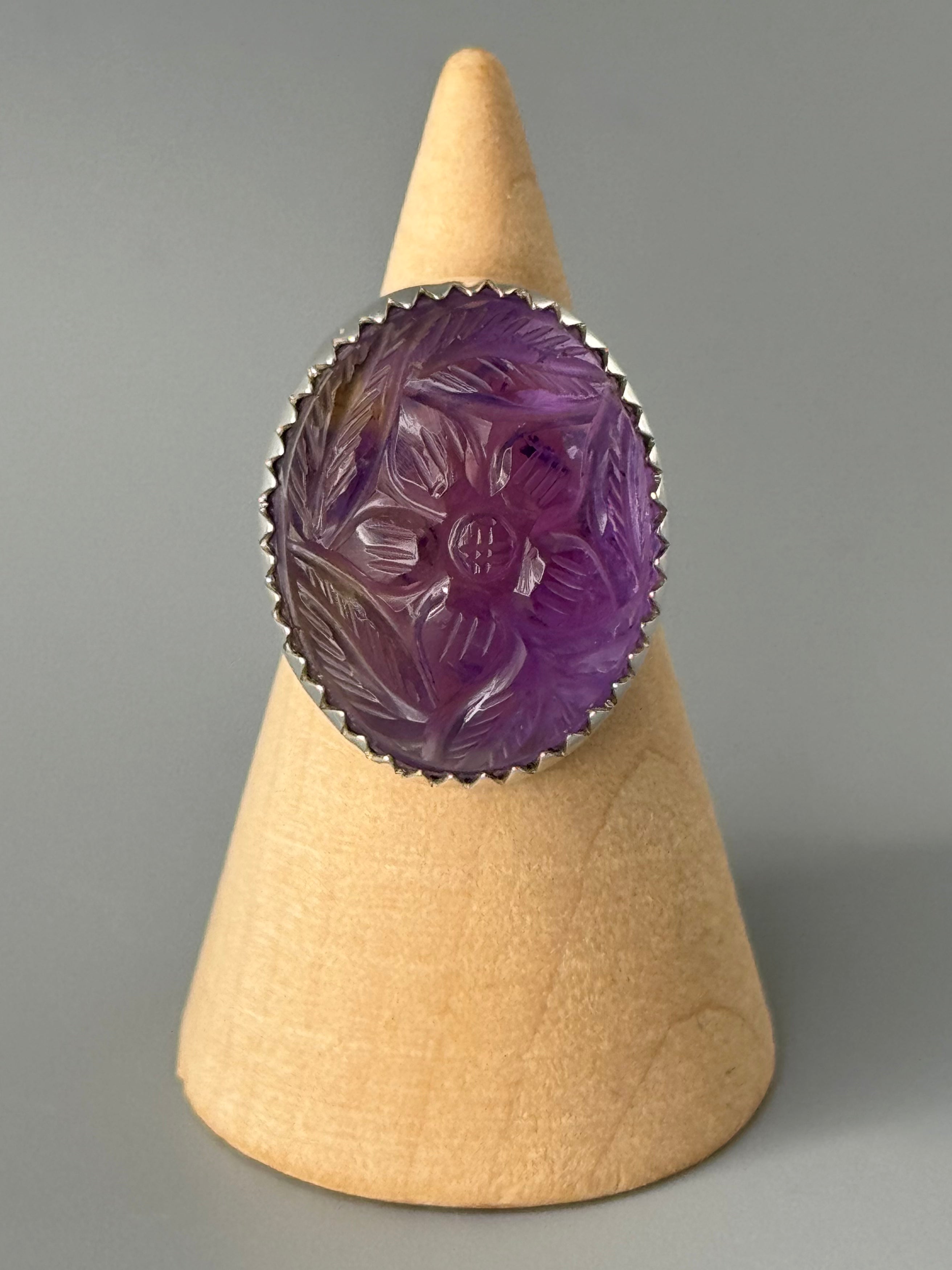 •ETCHED AMETRINE - OVAL• serrated bezel silver ring (size 6.75)
