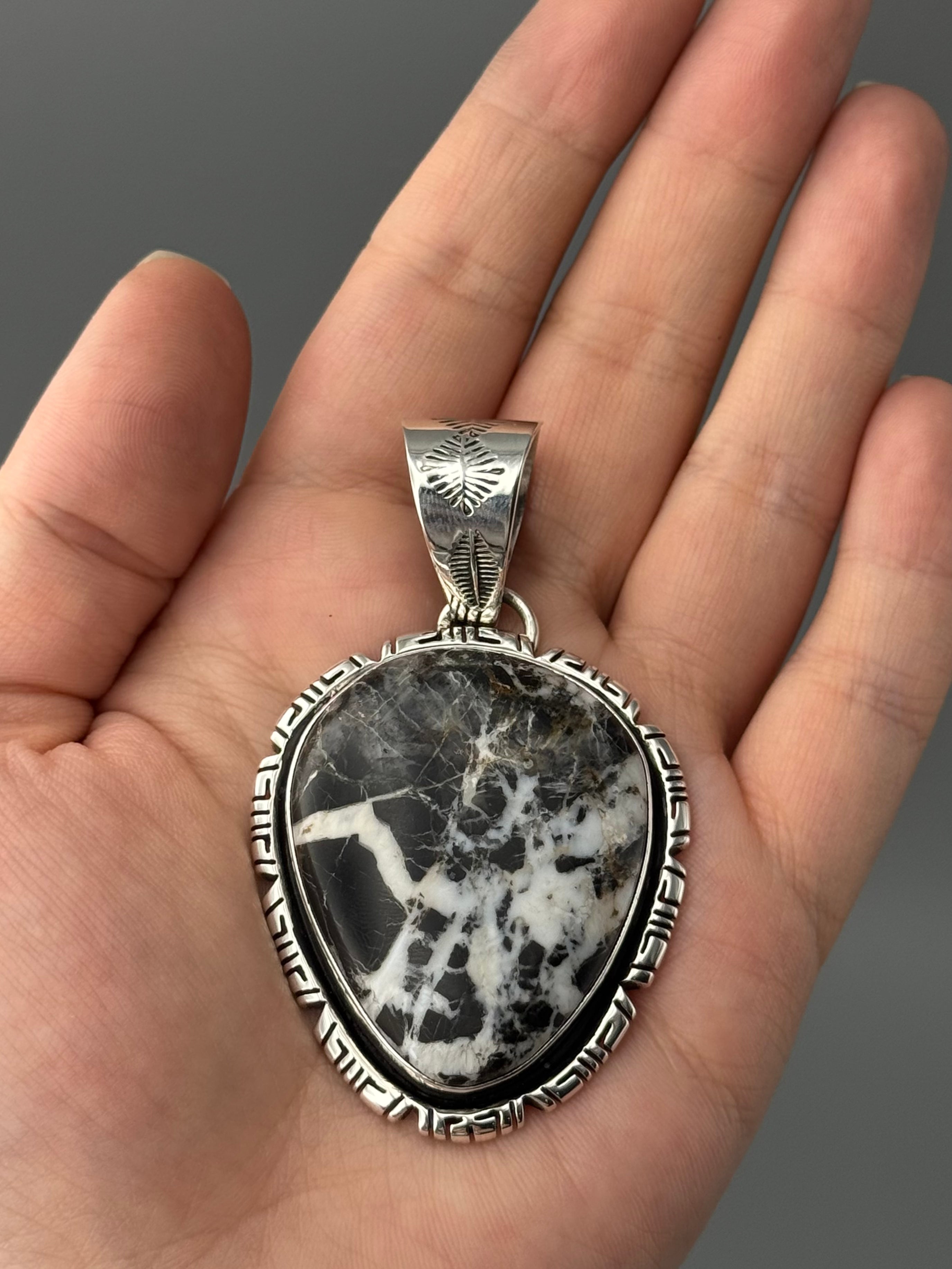 •WHITE BUFFALO TURQUOISE - STORM• Navajo sterling silver pendant