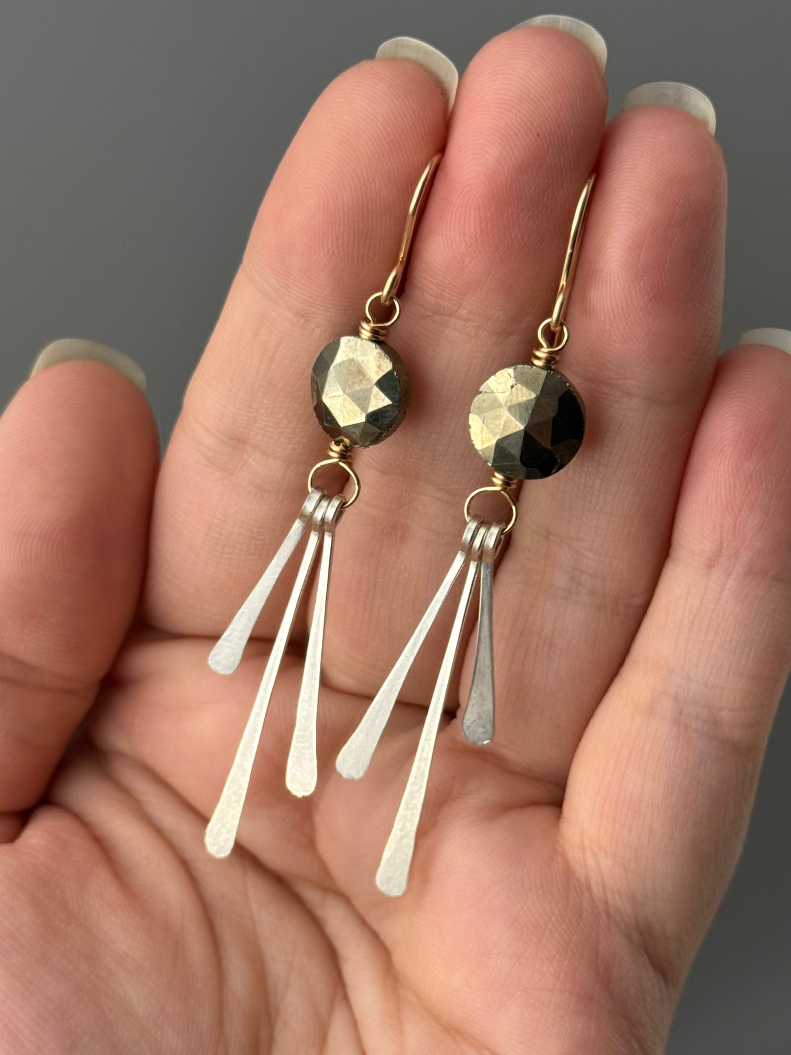 •COIN FRINGE• pyrite + mixed metal earrings