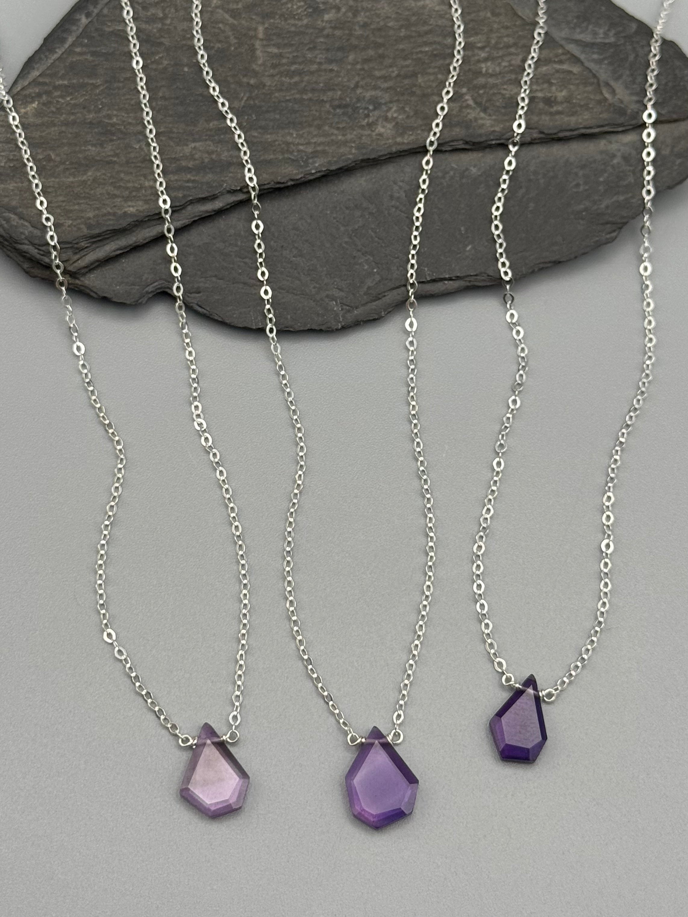 •STRAY• flat faceted amethyst geo + silver necklace (various lengths)