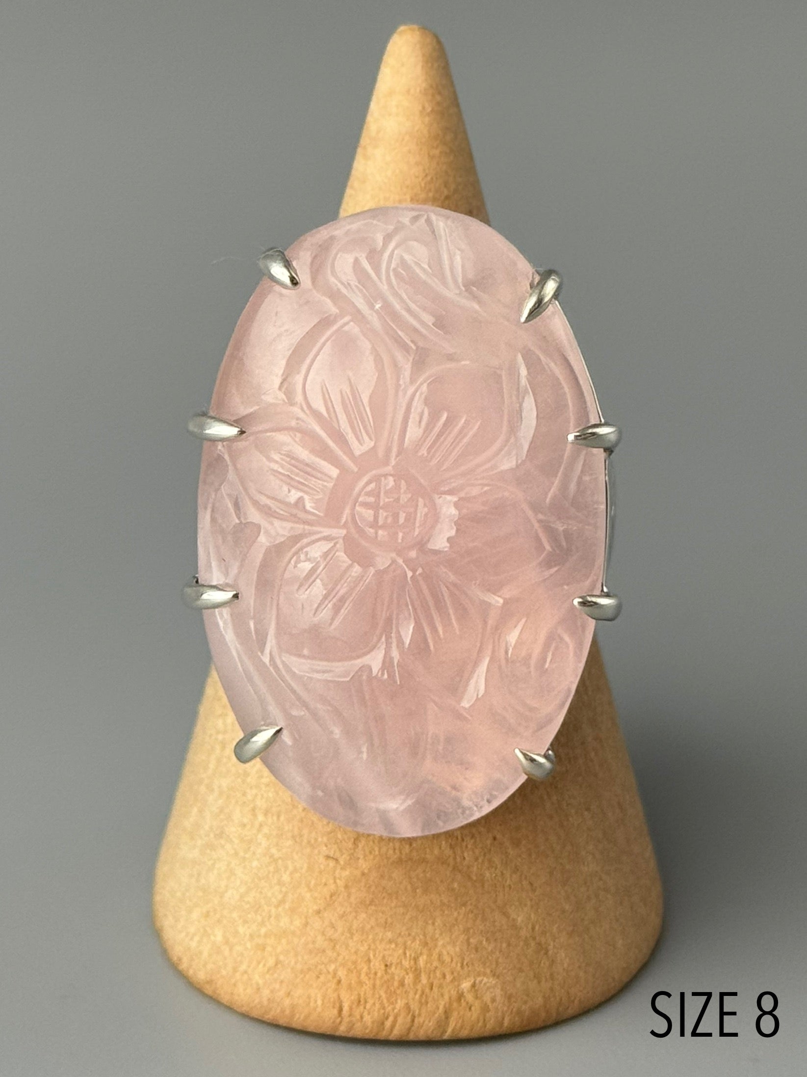•ETCHED ROSE QUARTZ - OVAL• chevron band silver ring (various sizes)