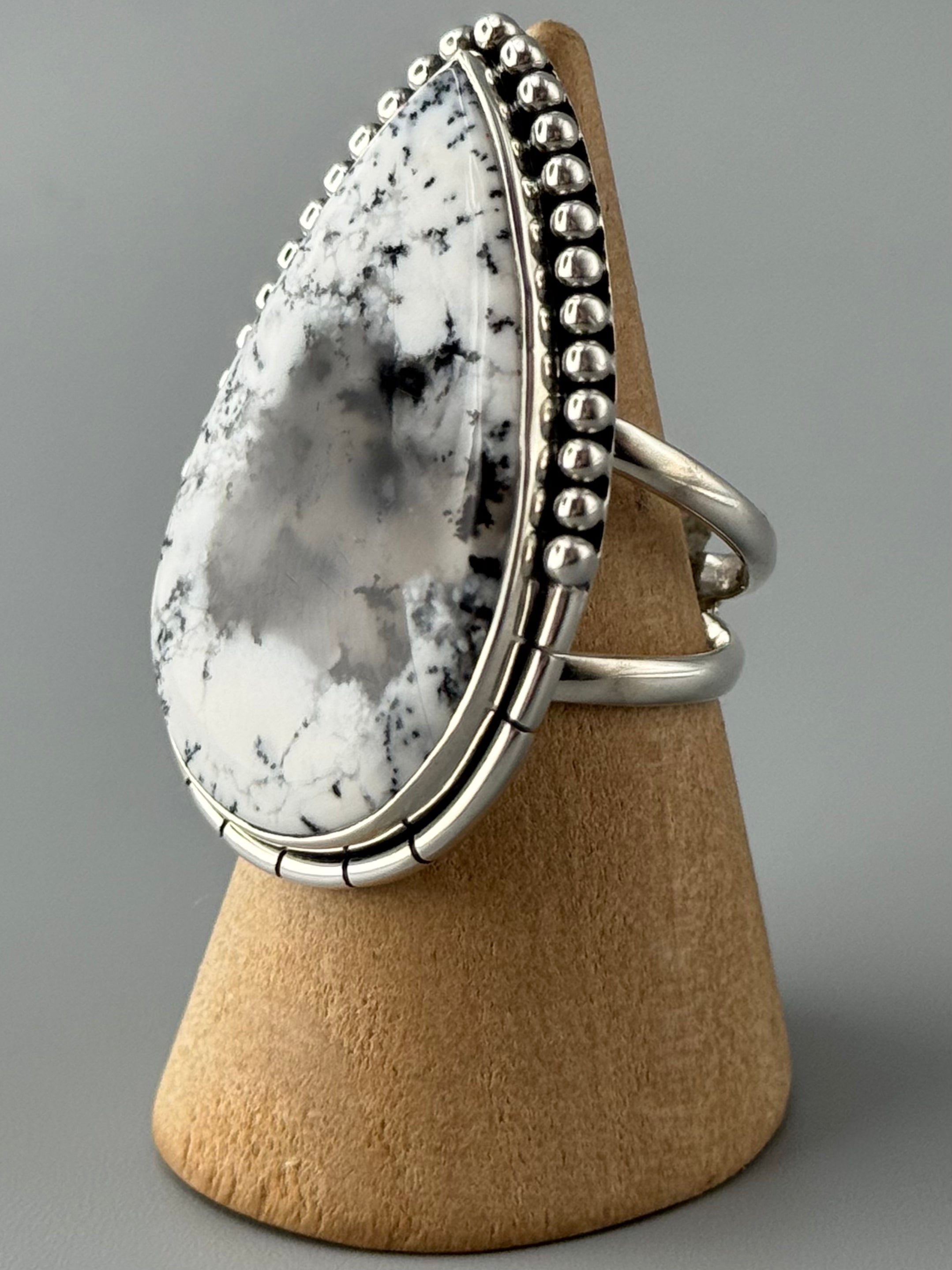 •DENDRITIC OPAL TEAR - CANYON• split band silver ring (size 8)