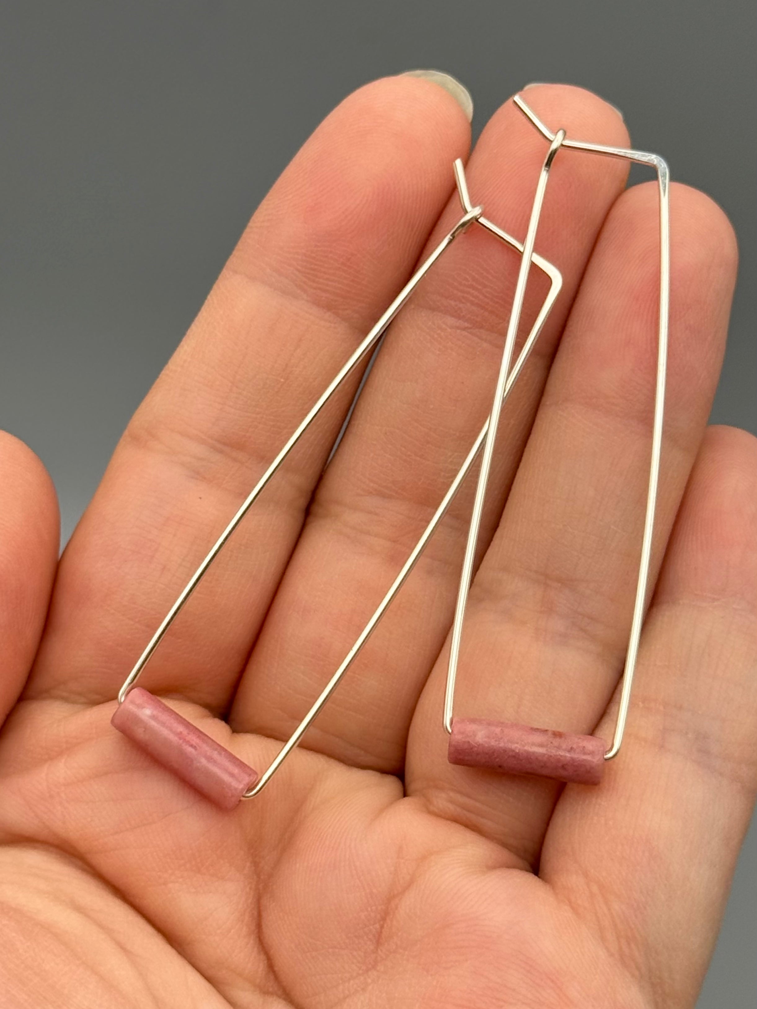 •RECTANGLE TUBE HOOP• rhodonite + silver earrings