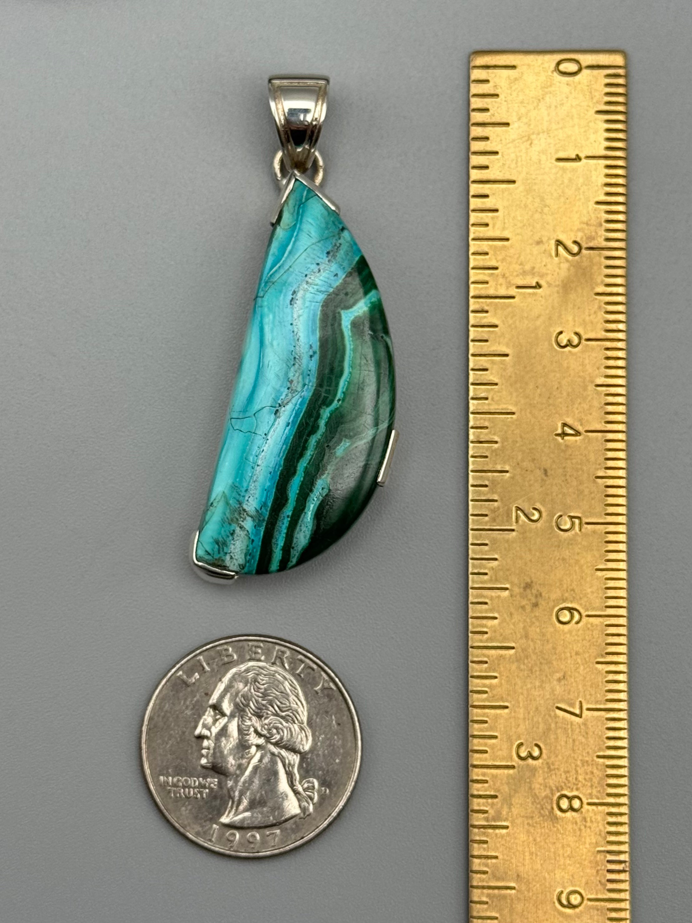 •MALACHITE CHRYSOCOLLA - SEMICIRCLE• bezel capped silver pendant