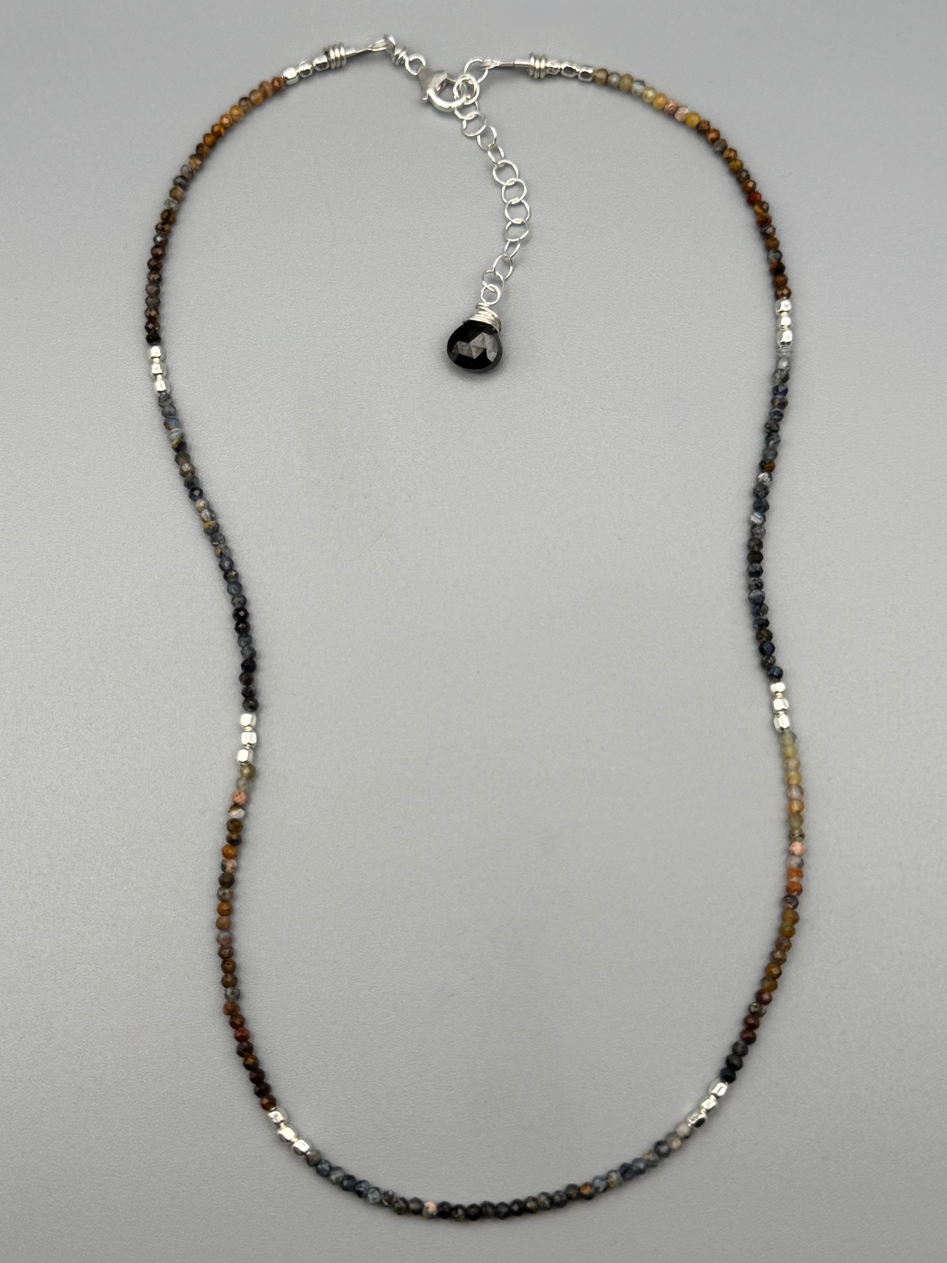 •LIL' NUGGETS• pietersite + silver beaded necklace (16"-17.5" long)