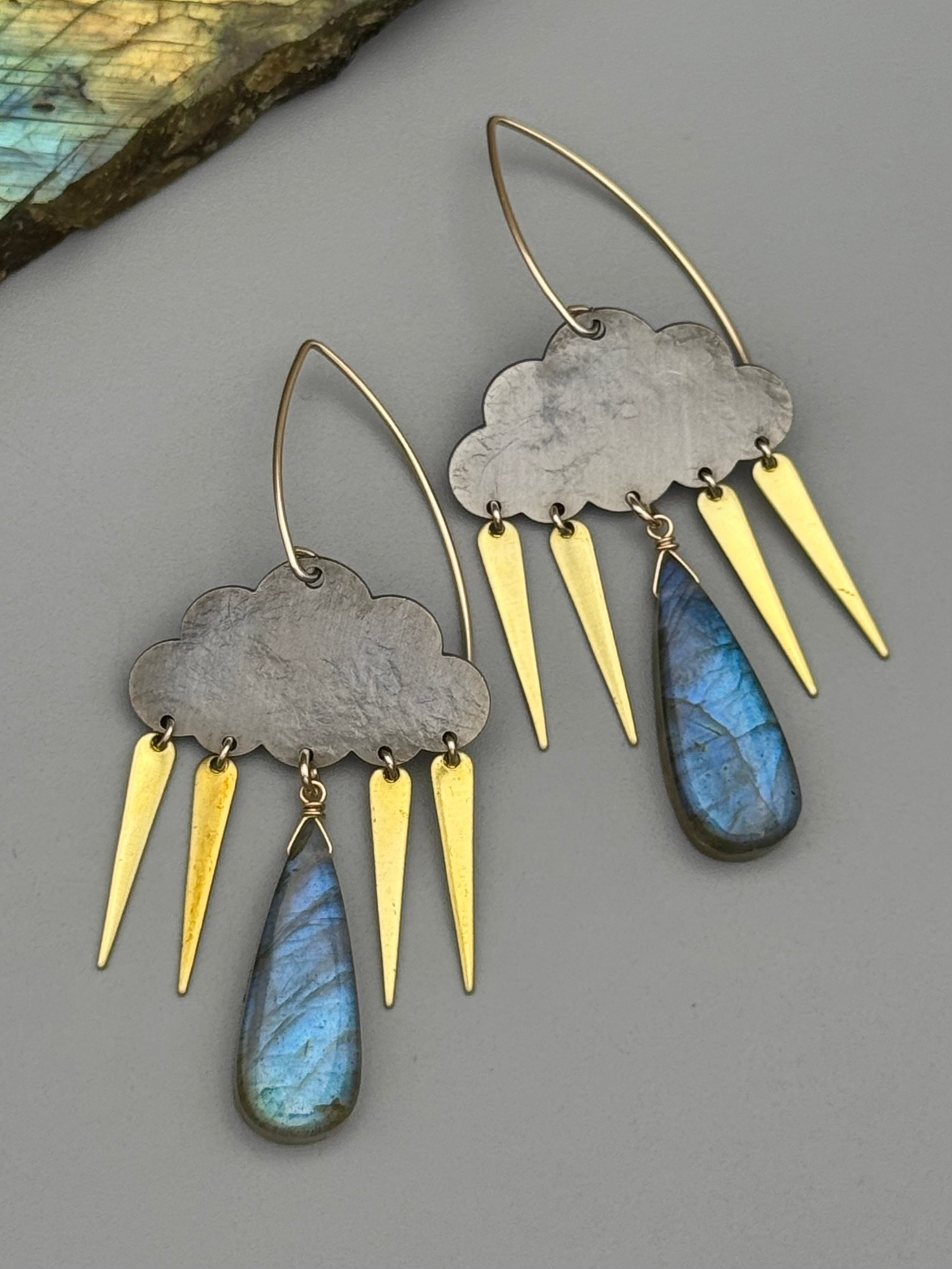 •STORMY• labradorite deep tear + mixed metal earrings