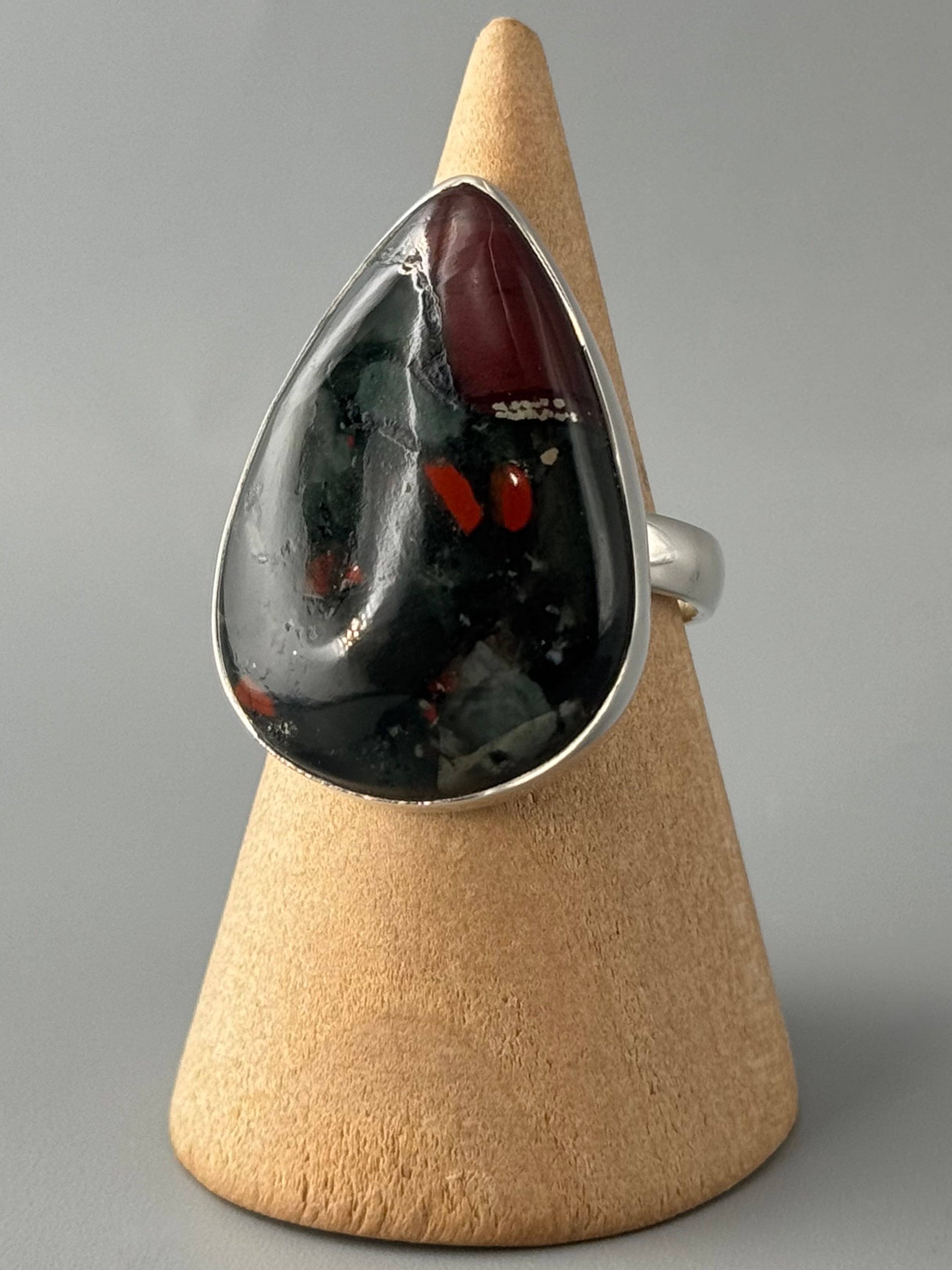 •AFRICAN BLOODSTONE - TEAR• sterling silver ring (size 8)