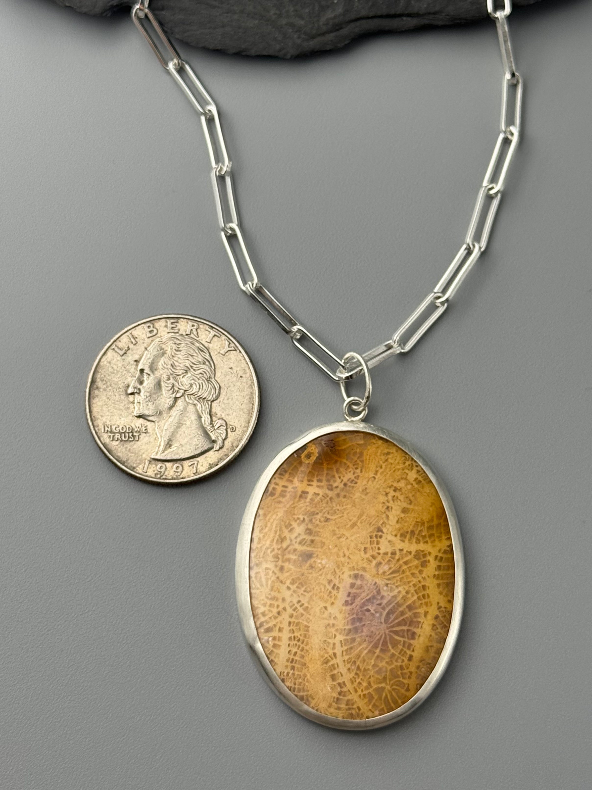 •OH MY GARDEN• fossilized coral + silver necklace (18" long)