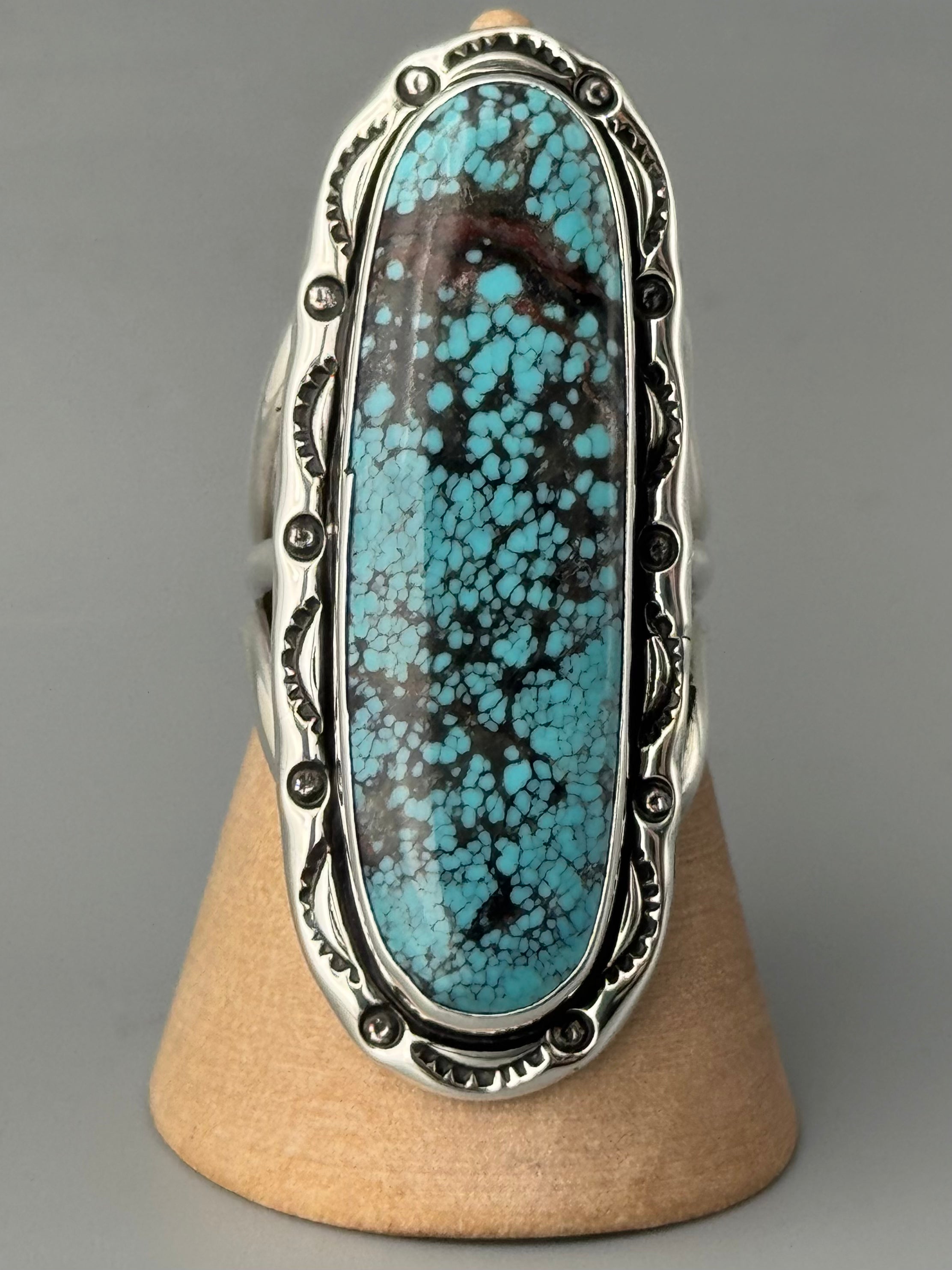 •BLACKJACK TURQUOISE - SHÁ• Navajo silver ring (size 9.25)