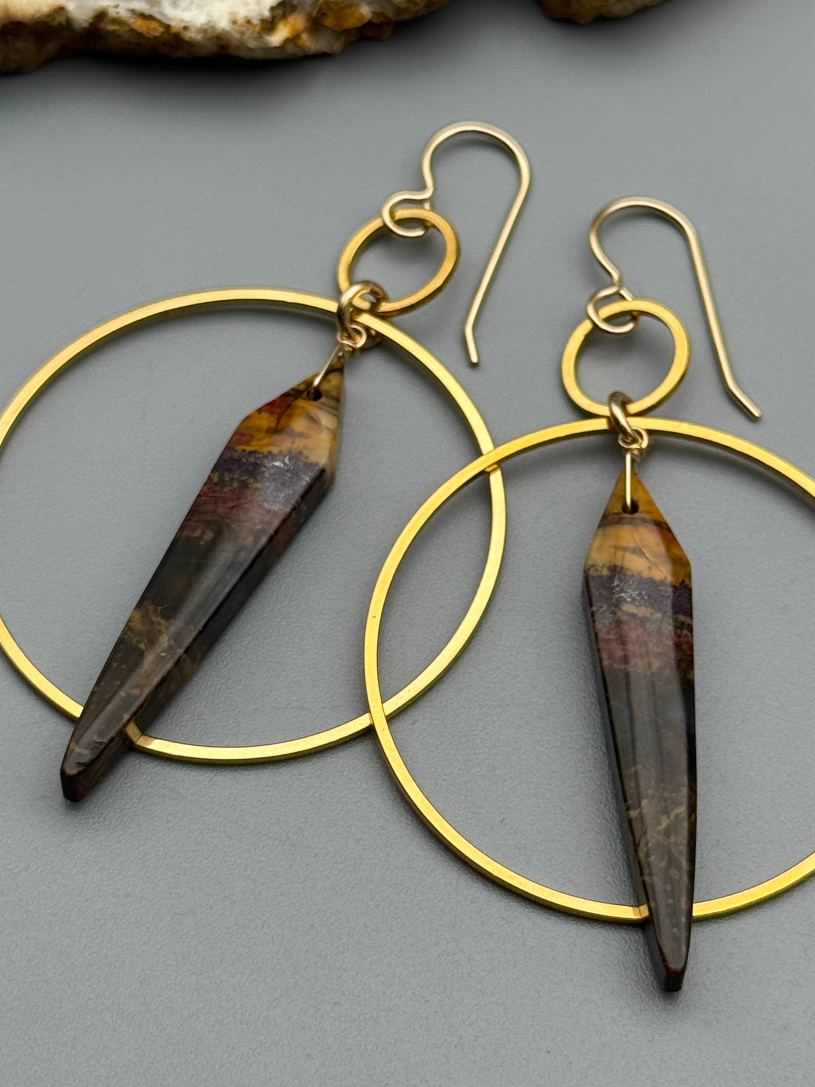 •EQUA-ORBIT• red creek jasper spear + gold earrings