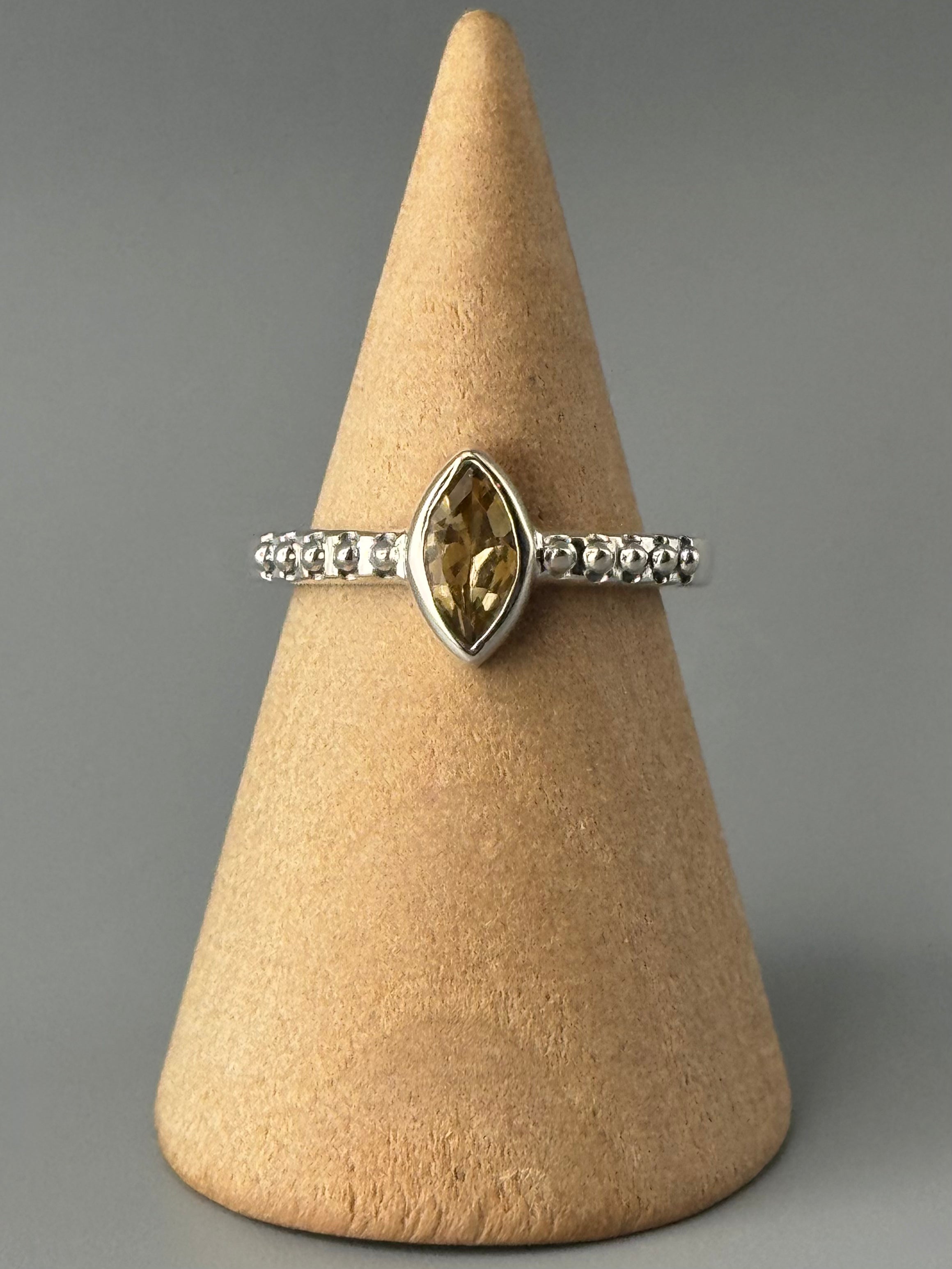 •CITRINE - MARQUISE• dotted band silver ring (various sizes)