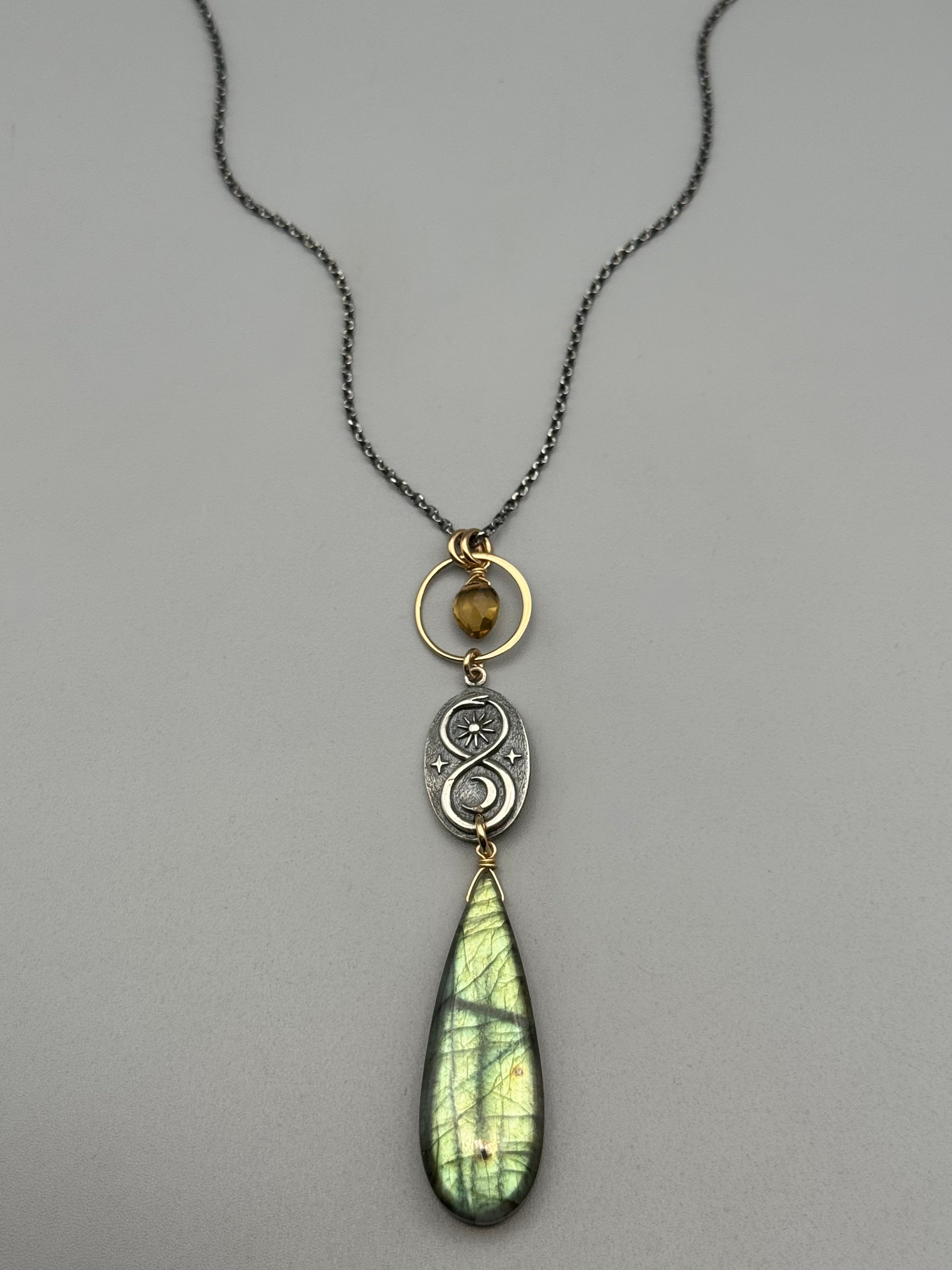 •NĀGA• labradorite + citrine mixed metal necklace (16"-18" long)