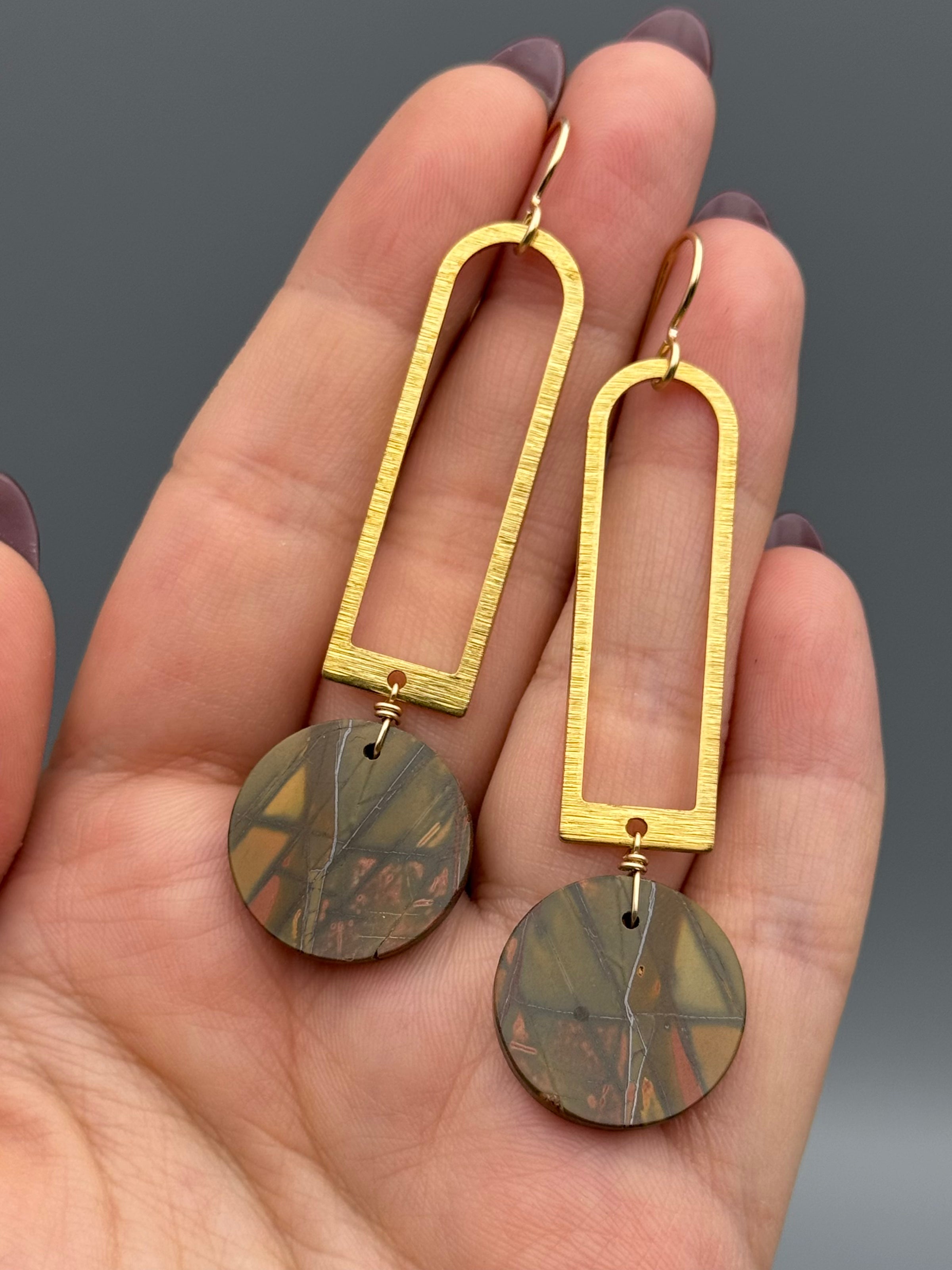 •PORTAL• red creek jasper coin + gold earrings