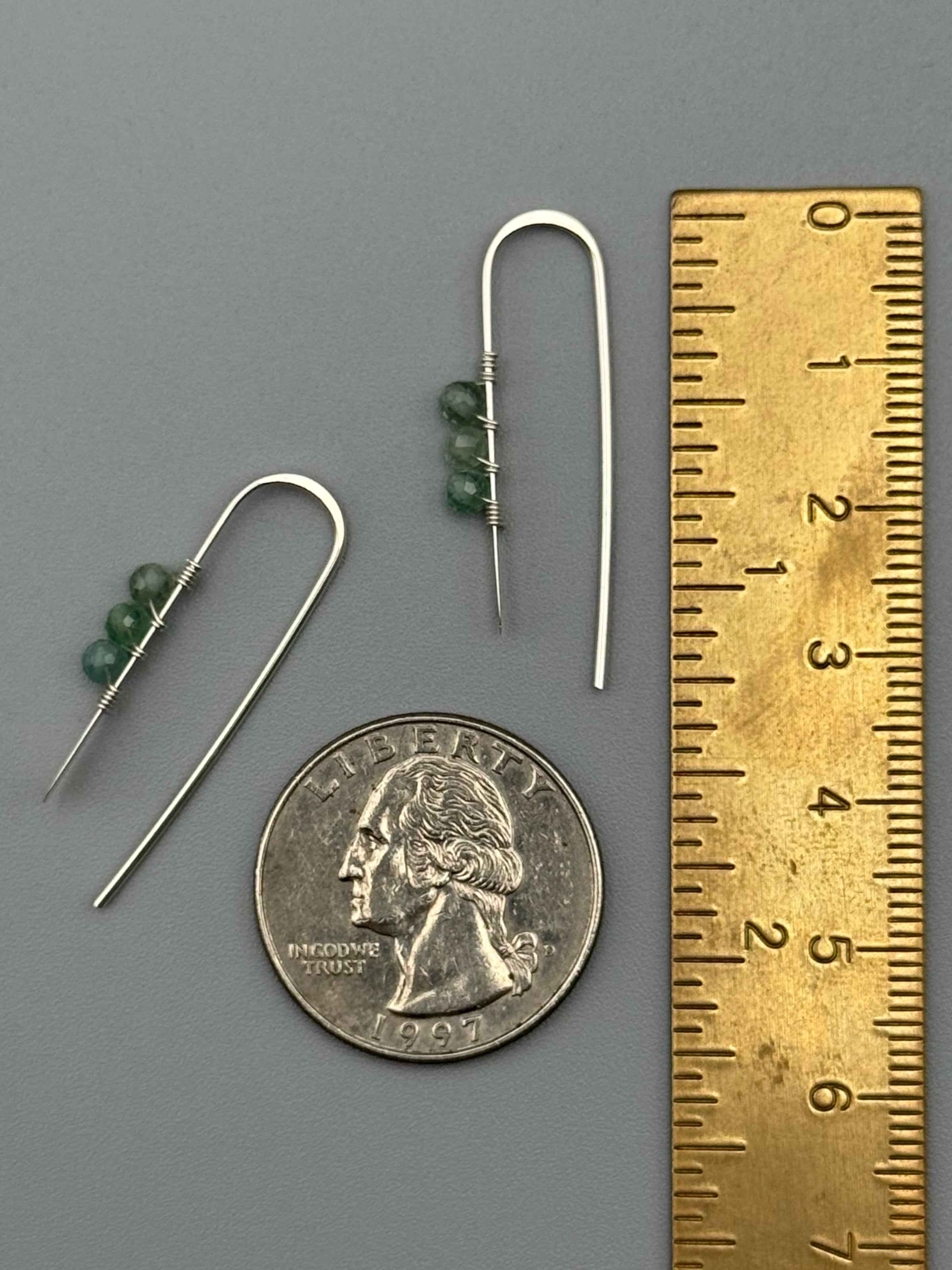 •PETITE THREADER• green apatite + silver earrings