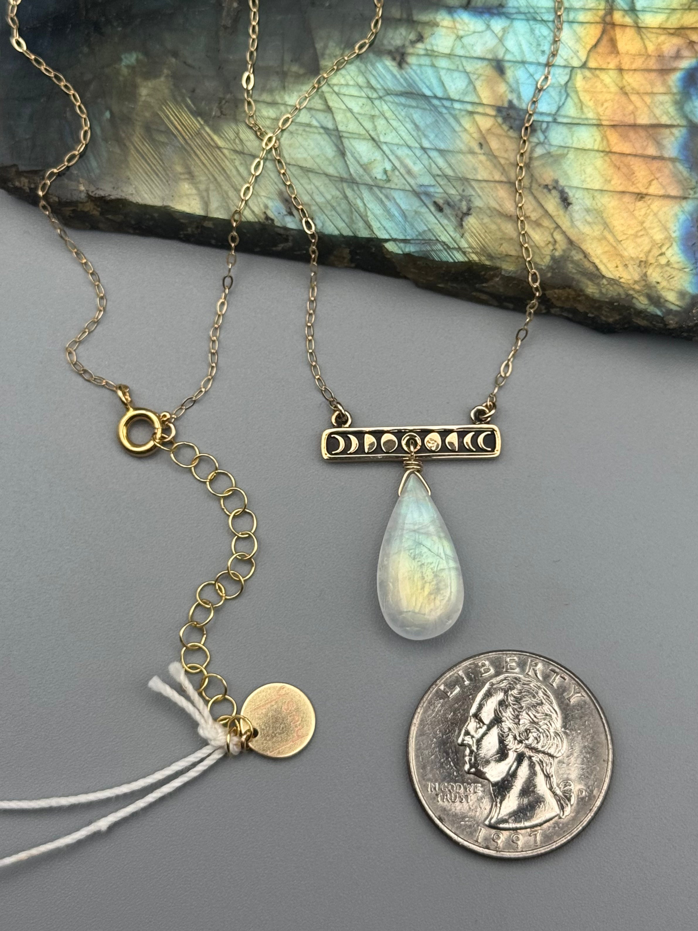 •NYX• rainbow moonstone + gold necklace (17"-19" long)