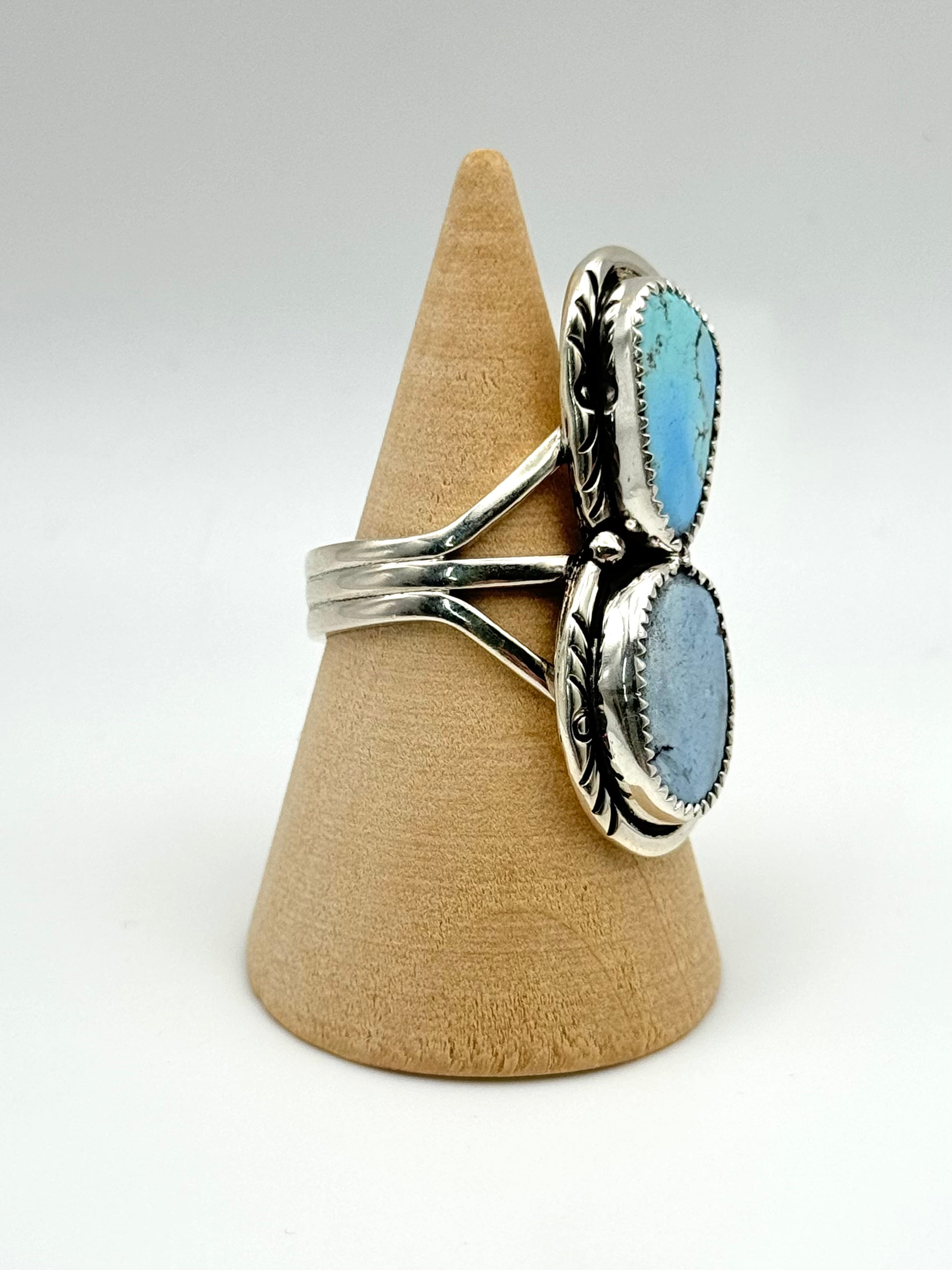 •GOLDEN HILL TURQUOISE• Navajo silver double stone ring (size 10.25)