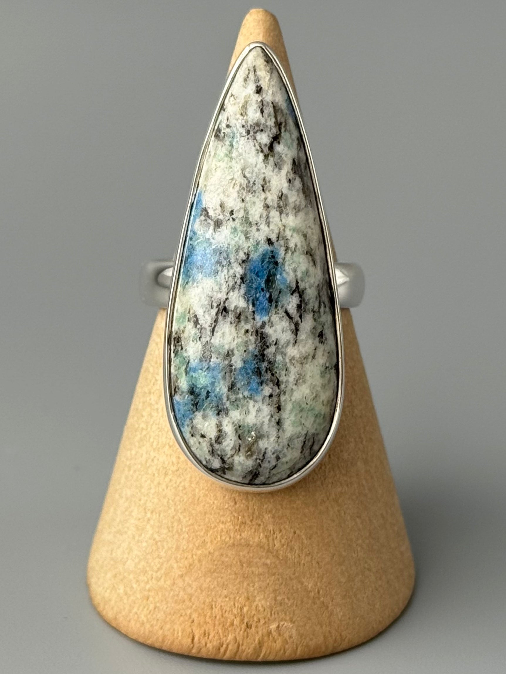 •AZURITE GRANITE - SLENDER TEAR• simple band silver ring (size 6.75)