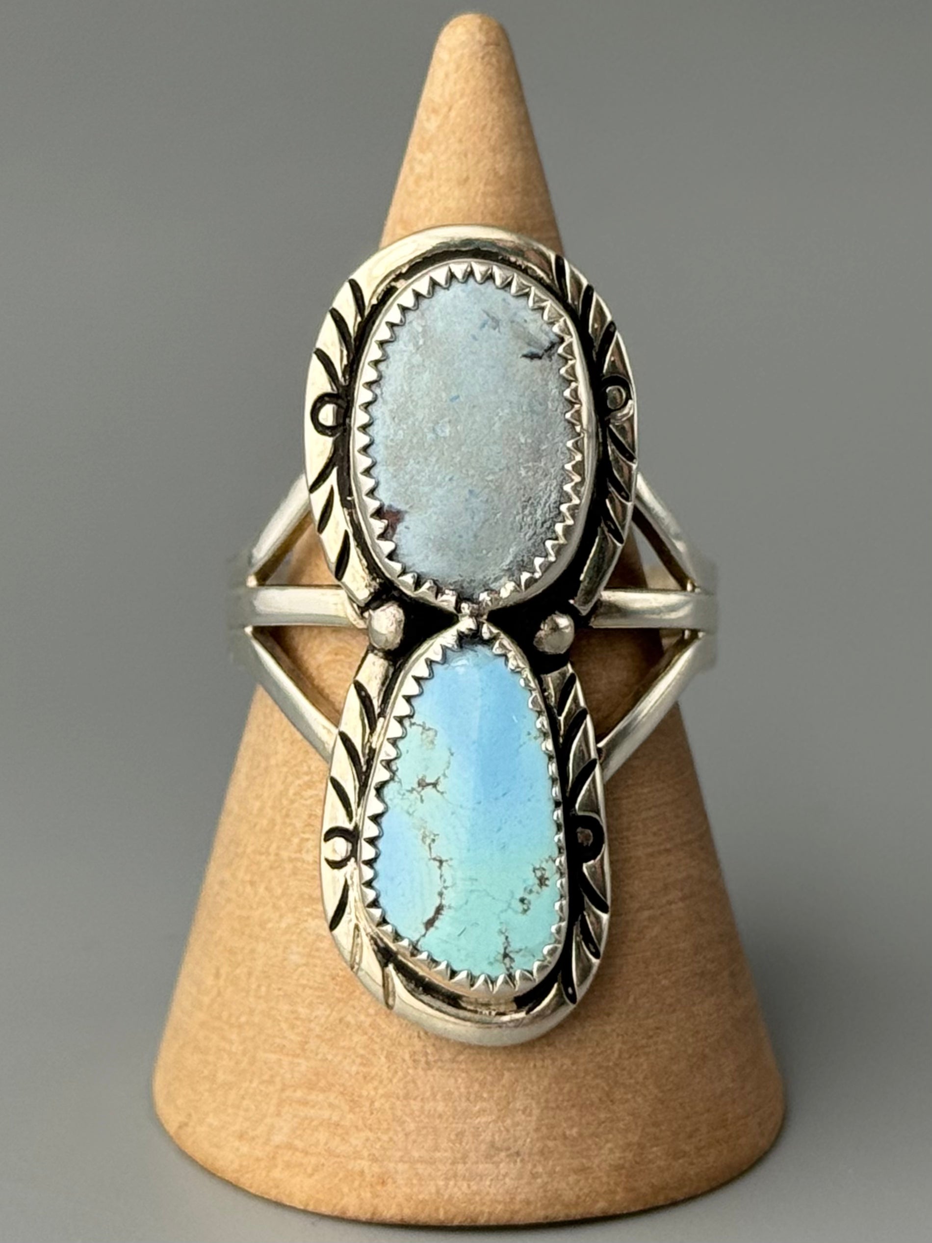 •GOLDEN HILL TURQUOISE - NAAKI• Navajo silver ring (size 10.25)