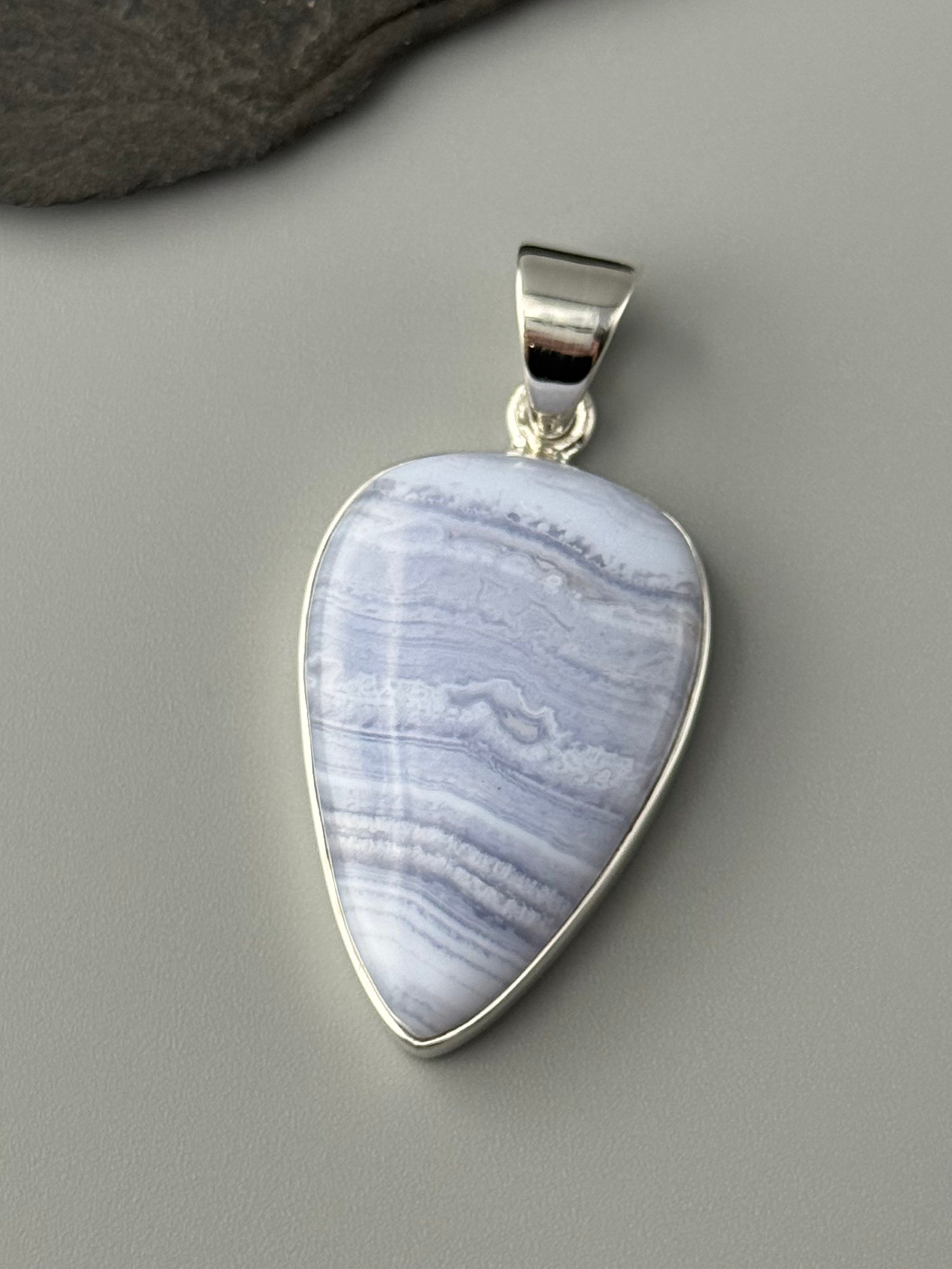 •BLUE LACE AGATE - SPEAR TEAR• sterling silver pendant