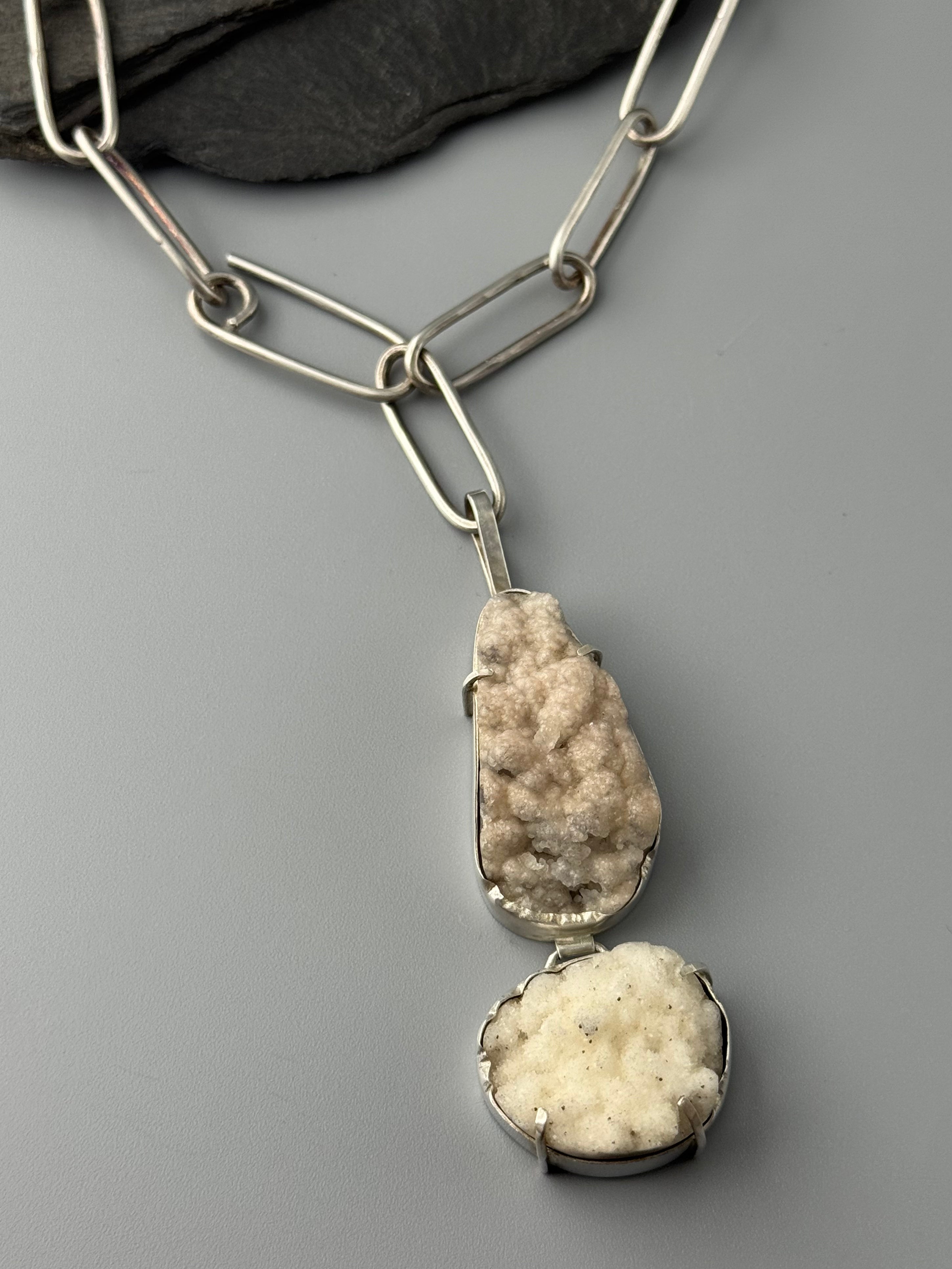 •FLOCK• double druzy + silver necklace (adj to 18")
