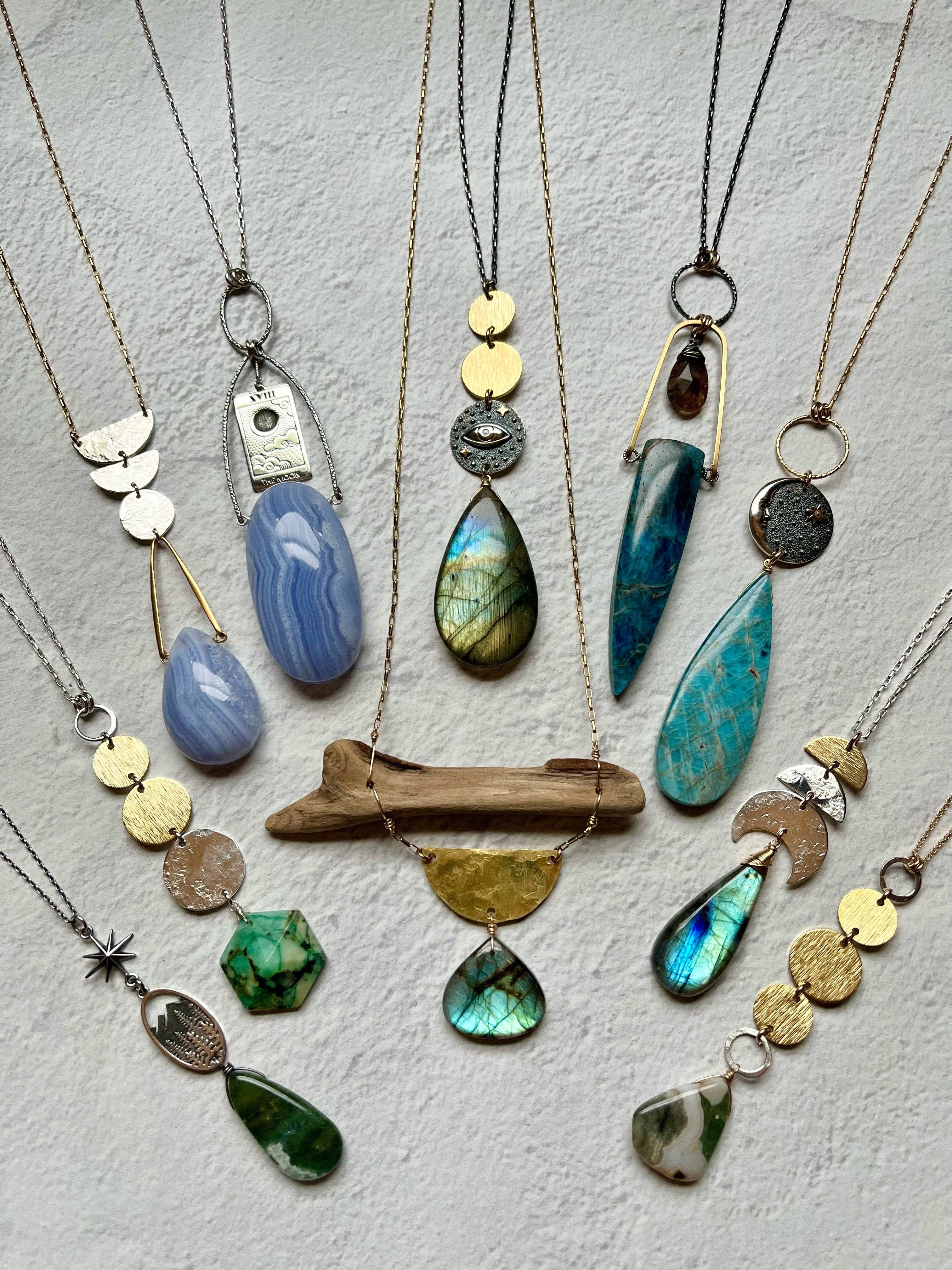 •OOAK - NYX• apatite + mixed metal necklace (26"-28")