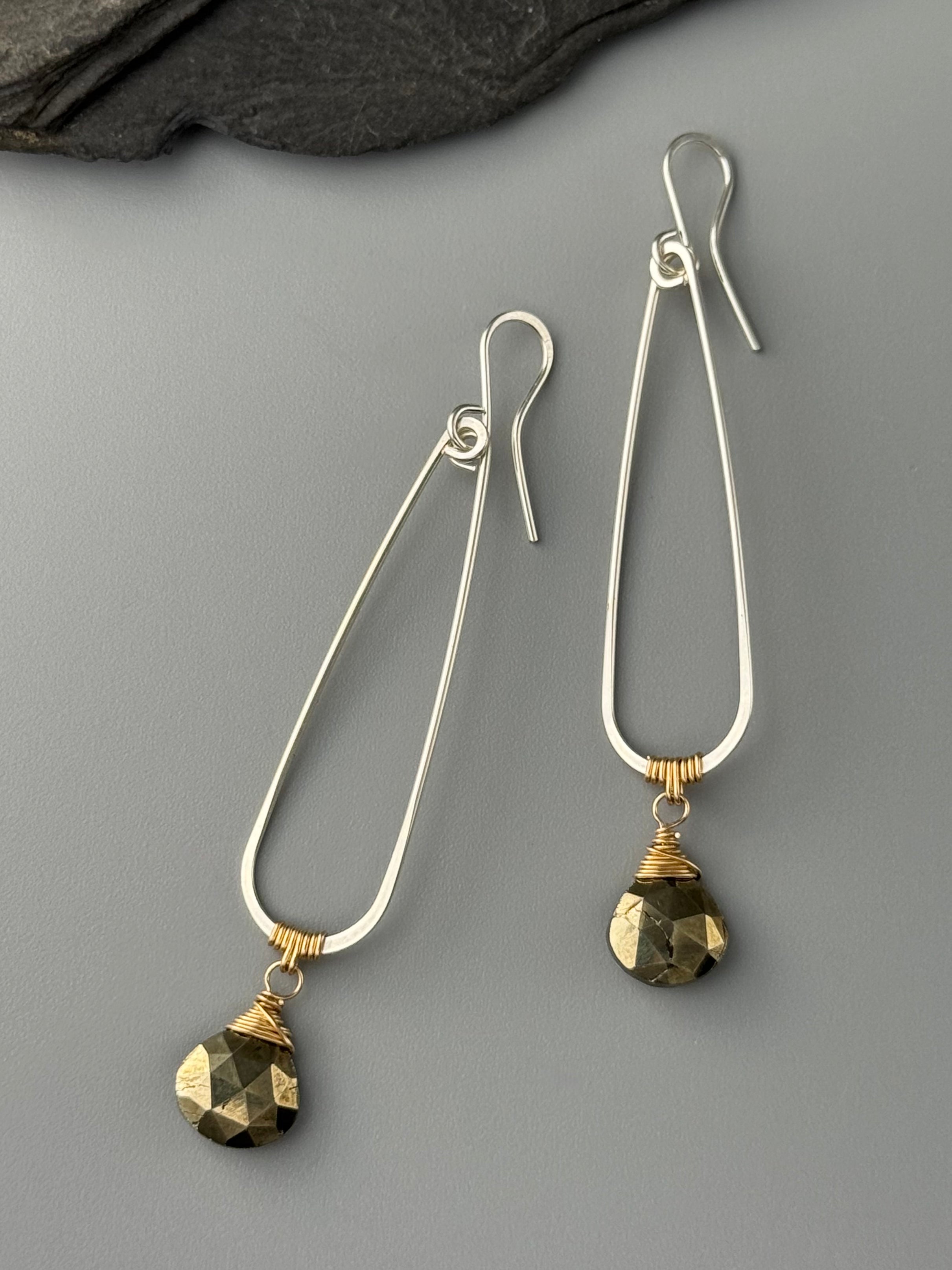 •TEARDROP DANGLE• pyrite + mixed metal earrings