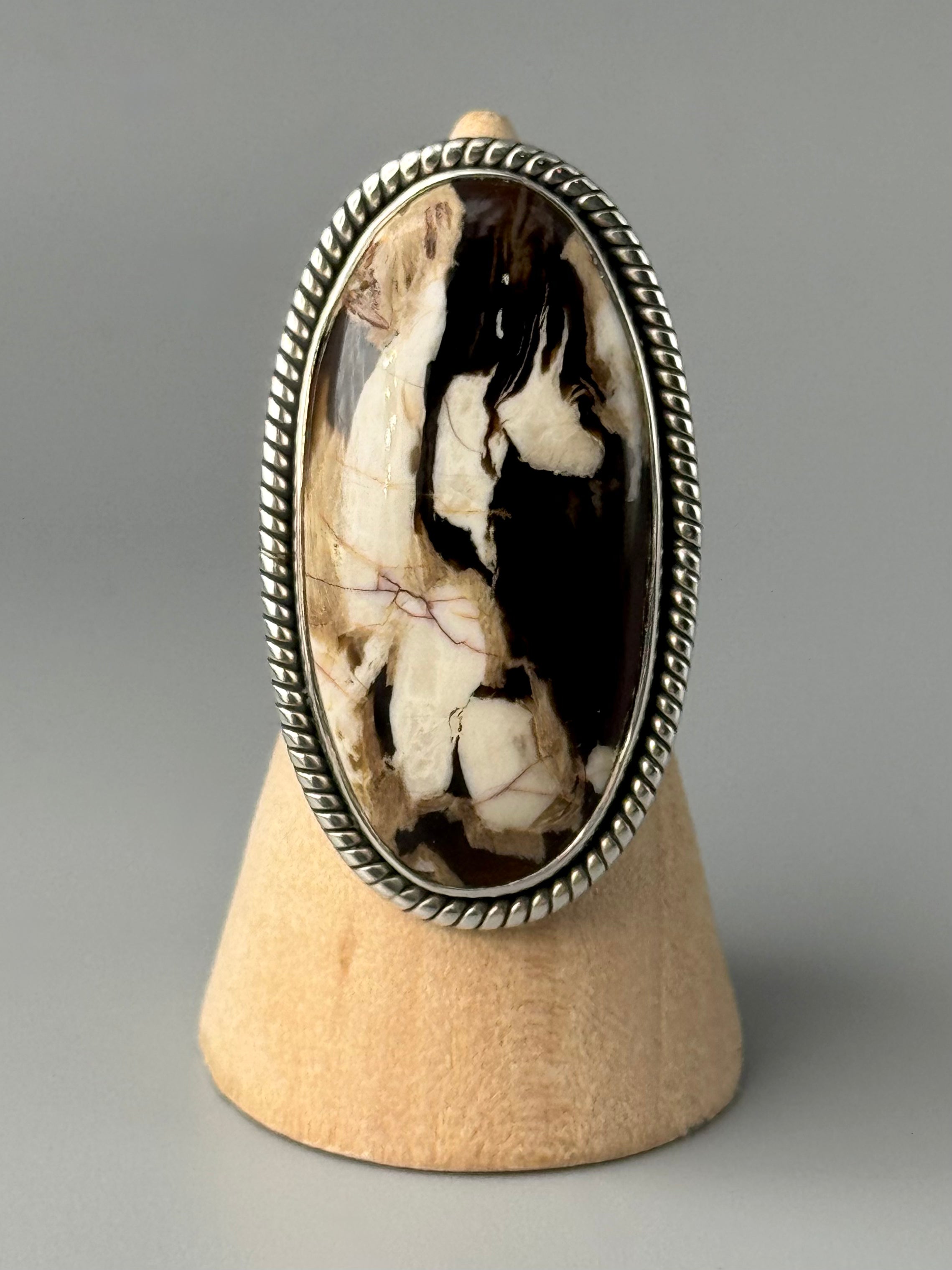•PEANUT WOOD JASPER - OVAL• silver ring (size 6)