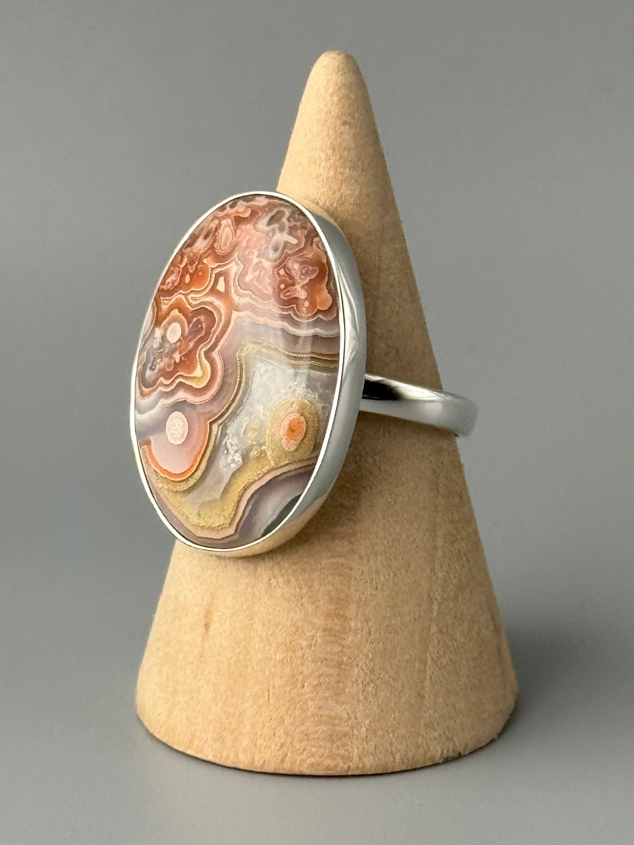 •CRAZY LACE AGATE - OVAL - 2• silver ring (size 9.25)