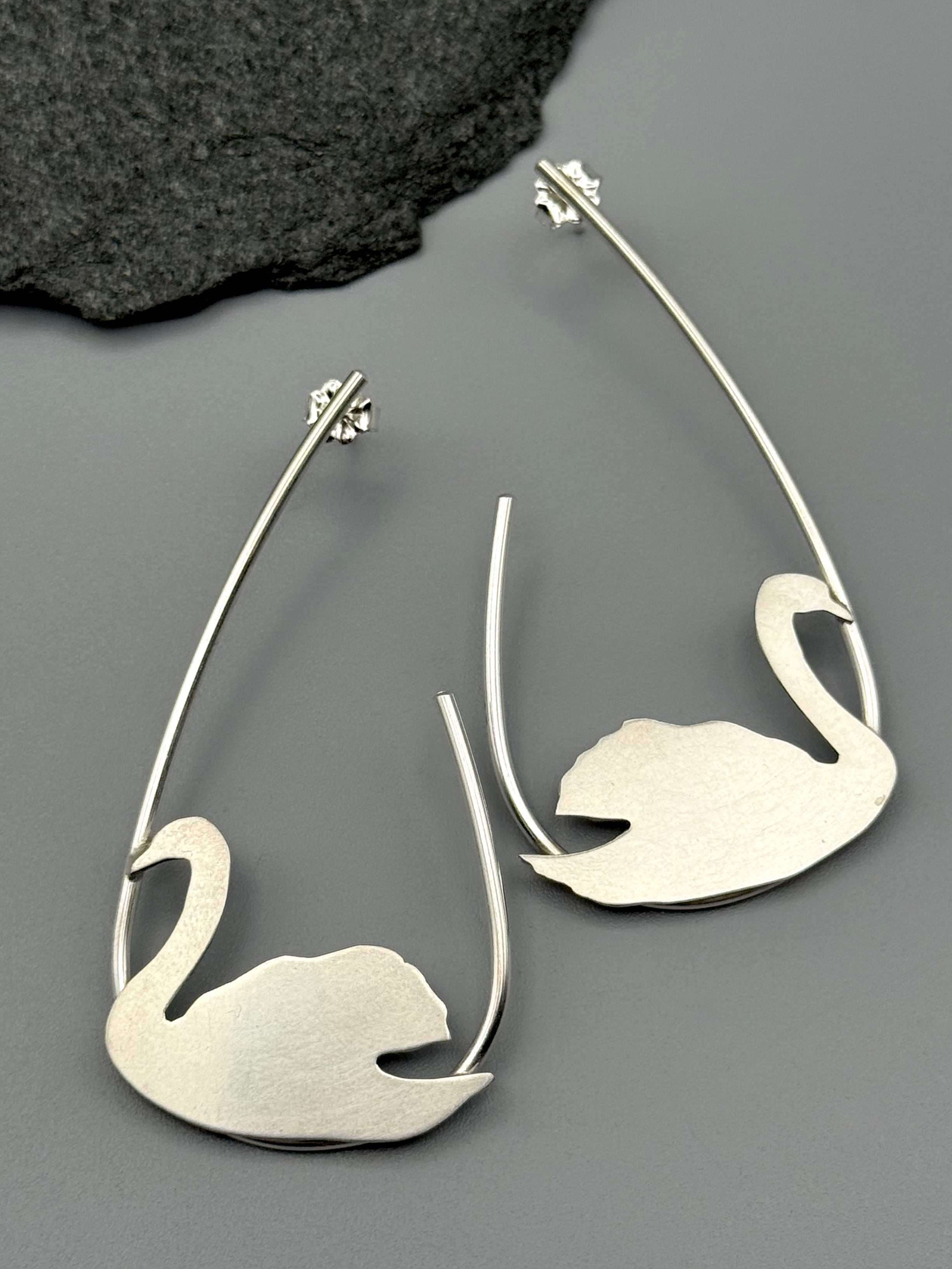 •SWAN• silver post earrings