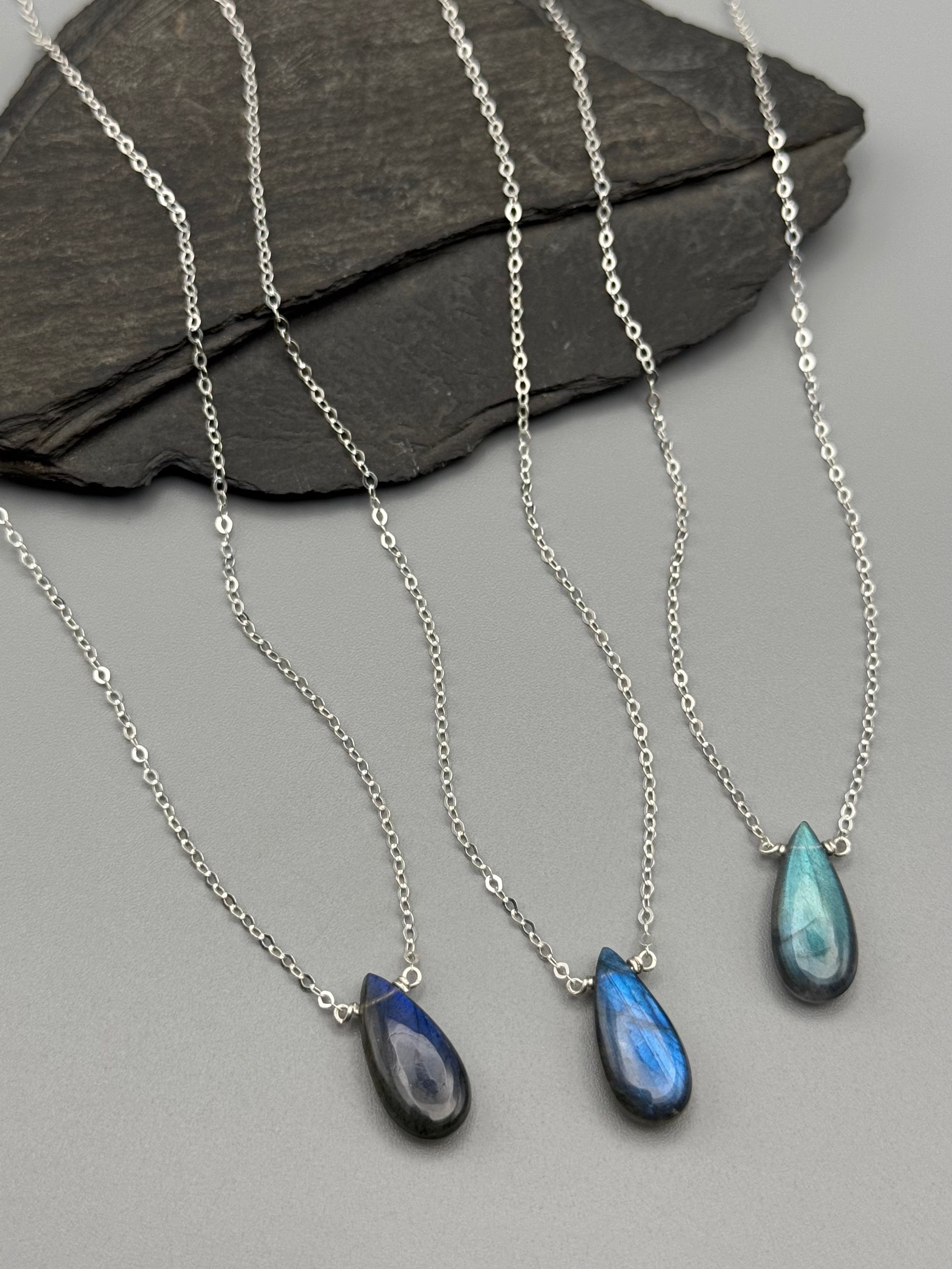 •STRAY• labradorite teardrop + silver necklace (various lengths)