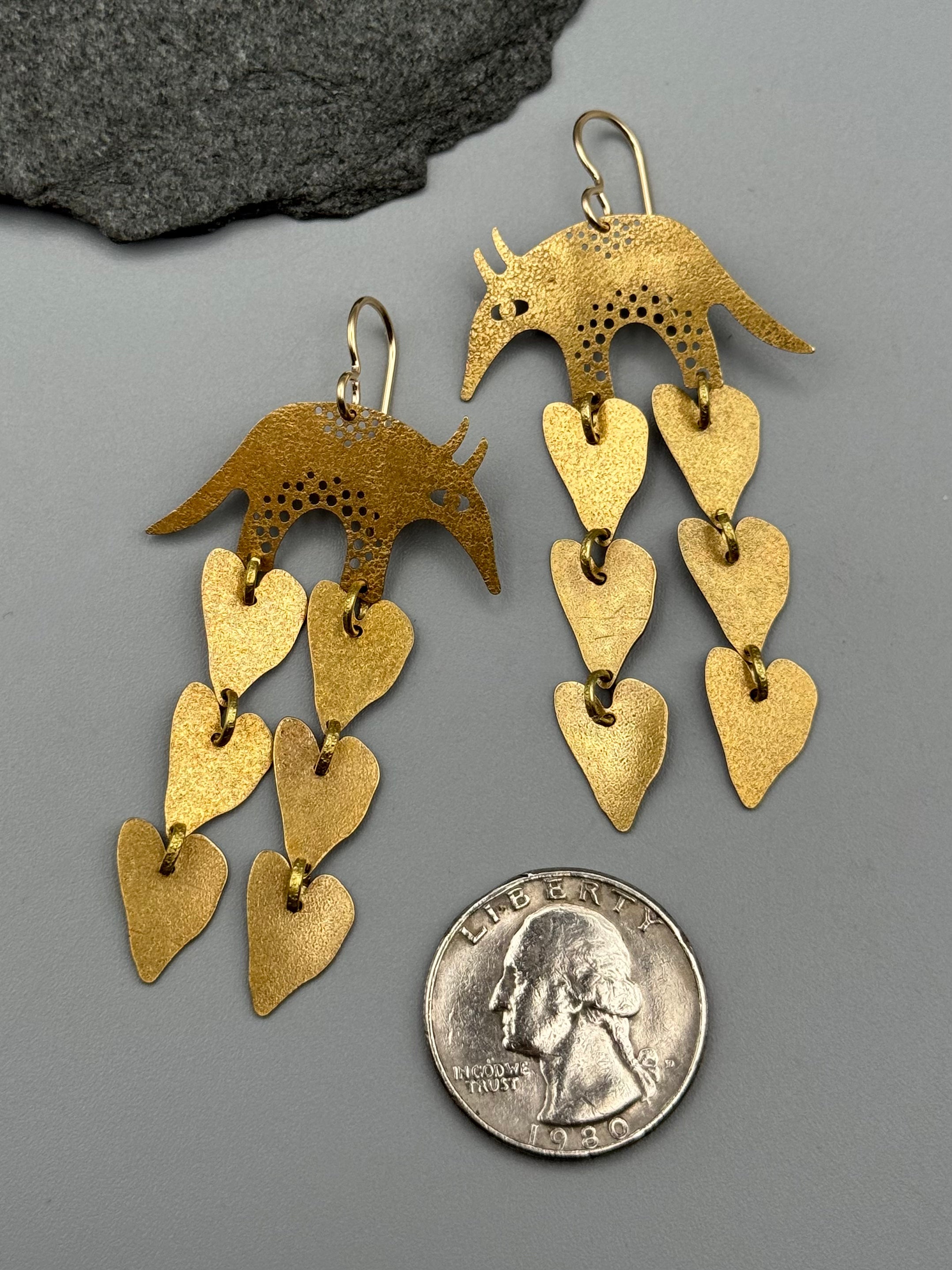 •'AMOR'DILLIO• gold dangle earrings